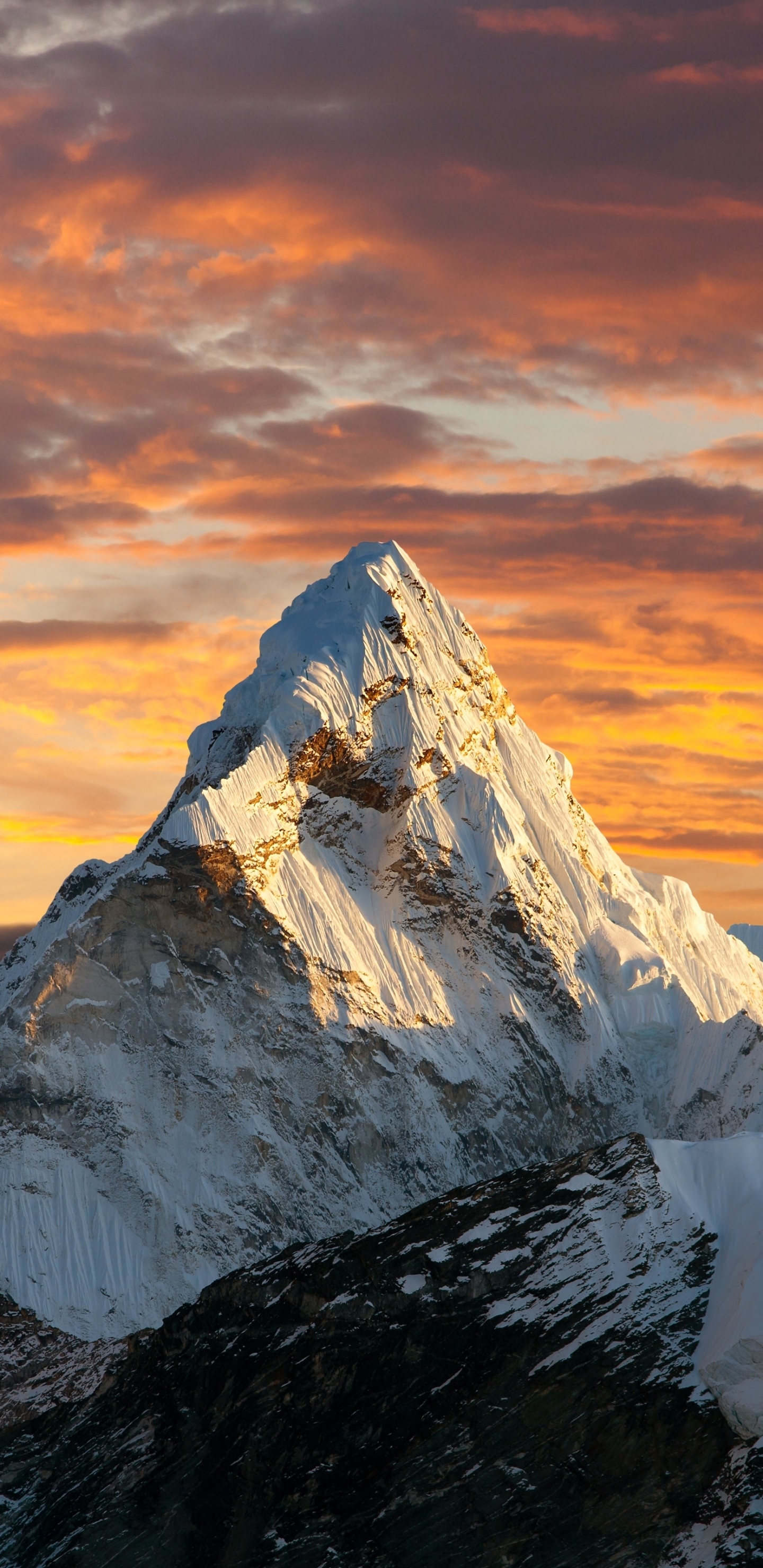 himalayas, earth, peak, nature, sunset, mountain, mountains lock screen backgrounds