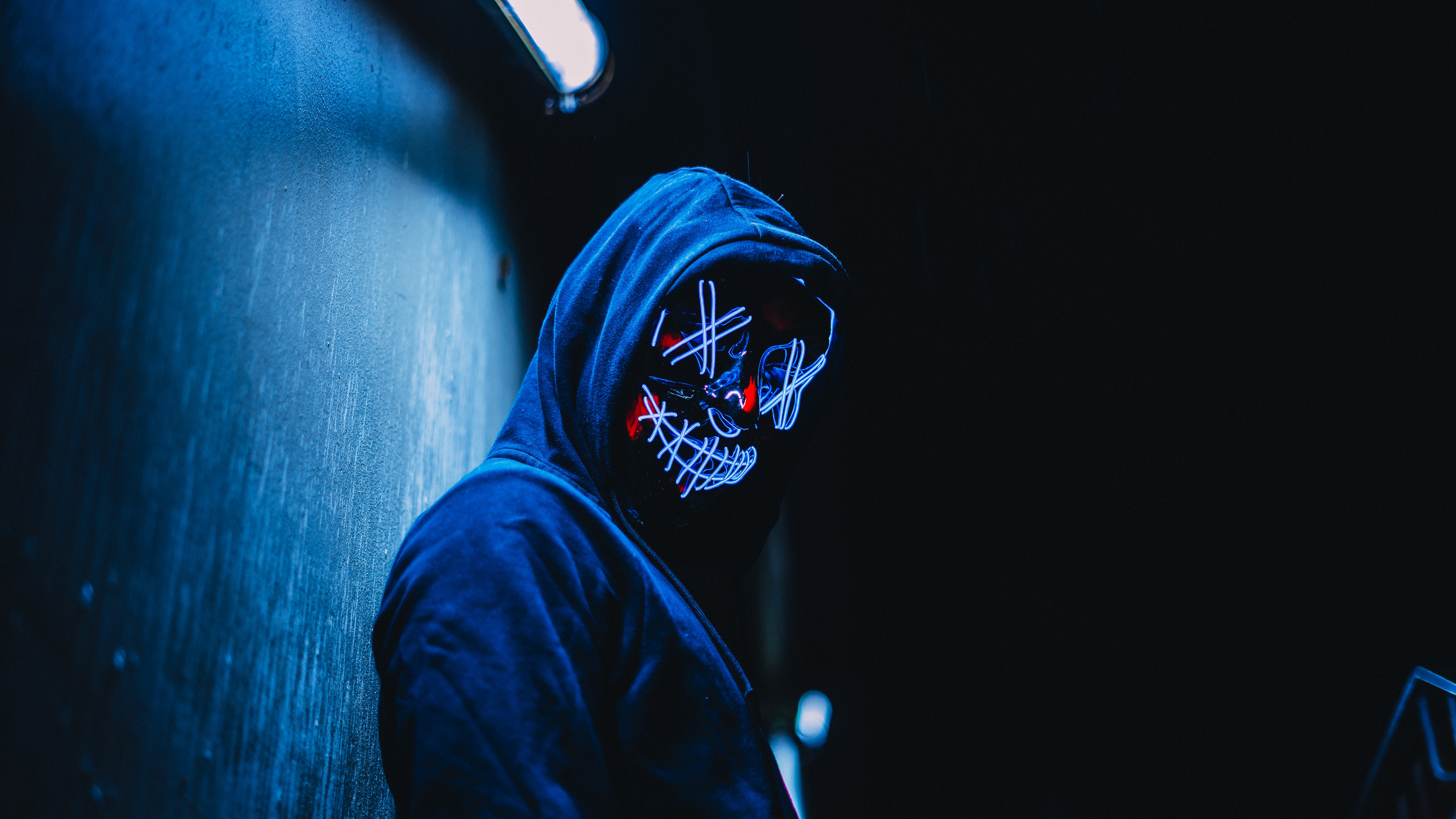 mask, dark, anonymous, miscellanea, miscellaneous, glow, hood UHD