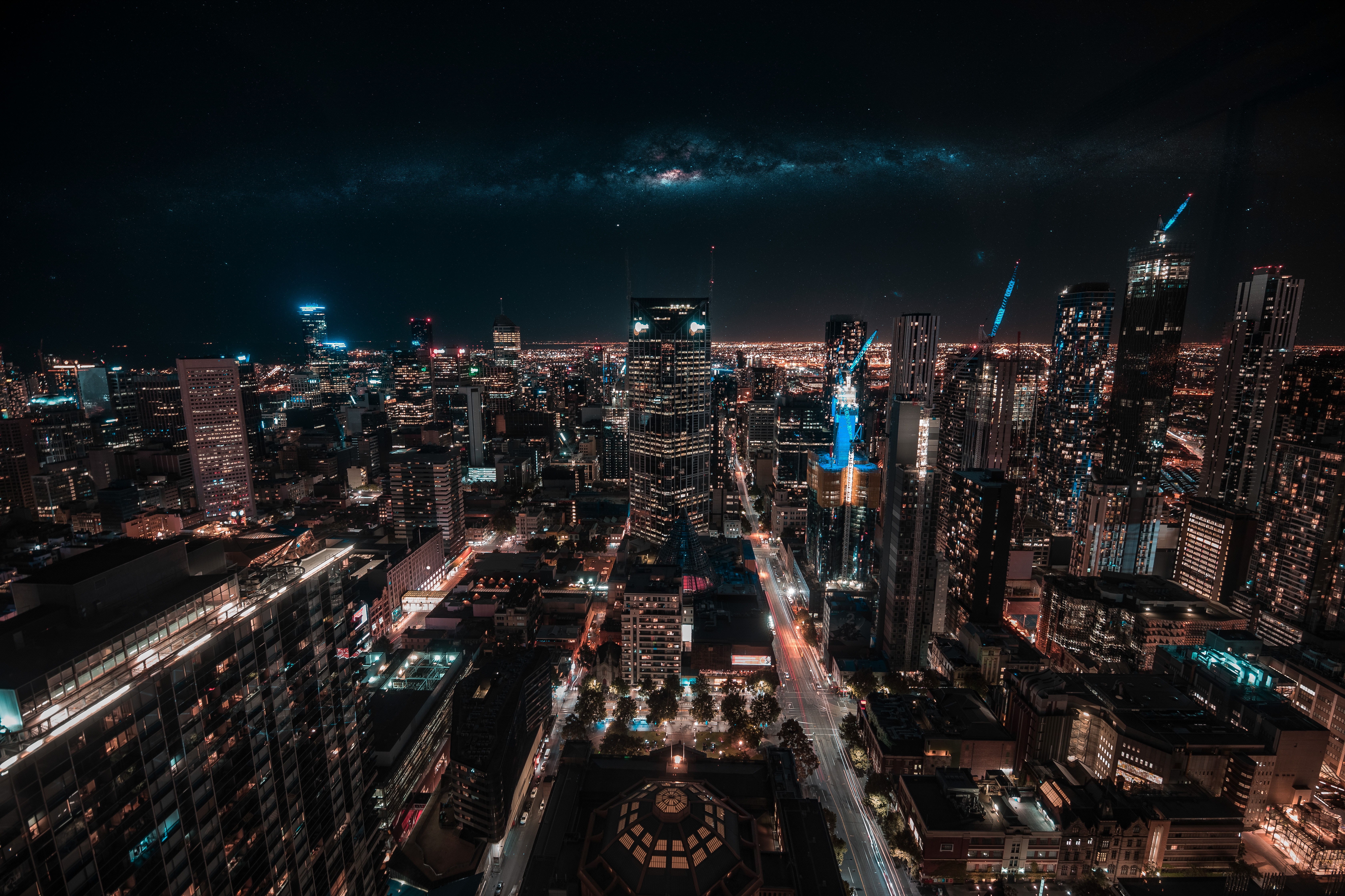 4K, FHD, UHD melbourne, view from above, night, skyscrapers
