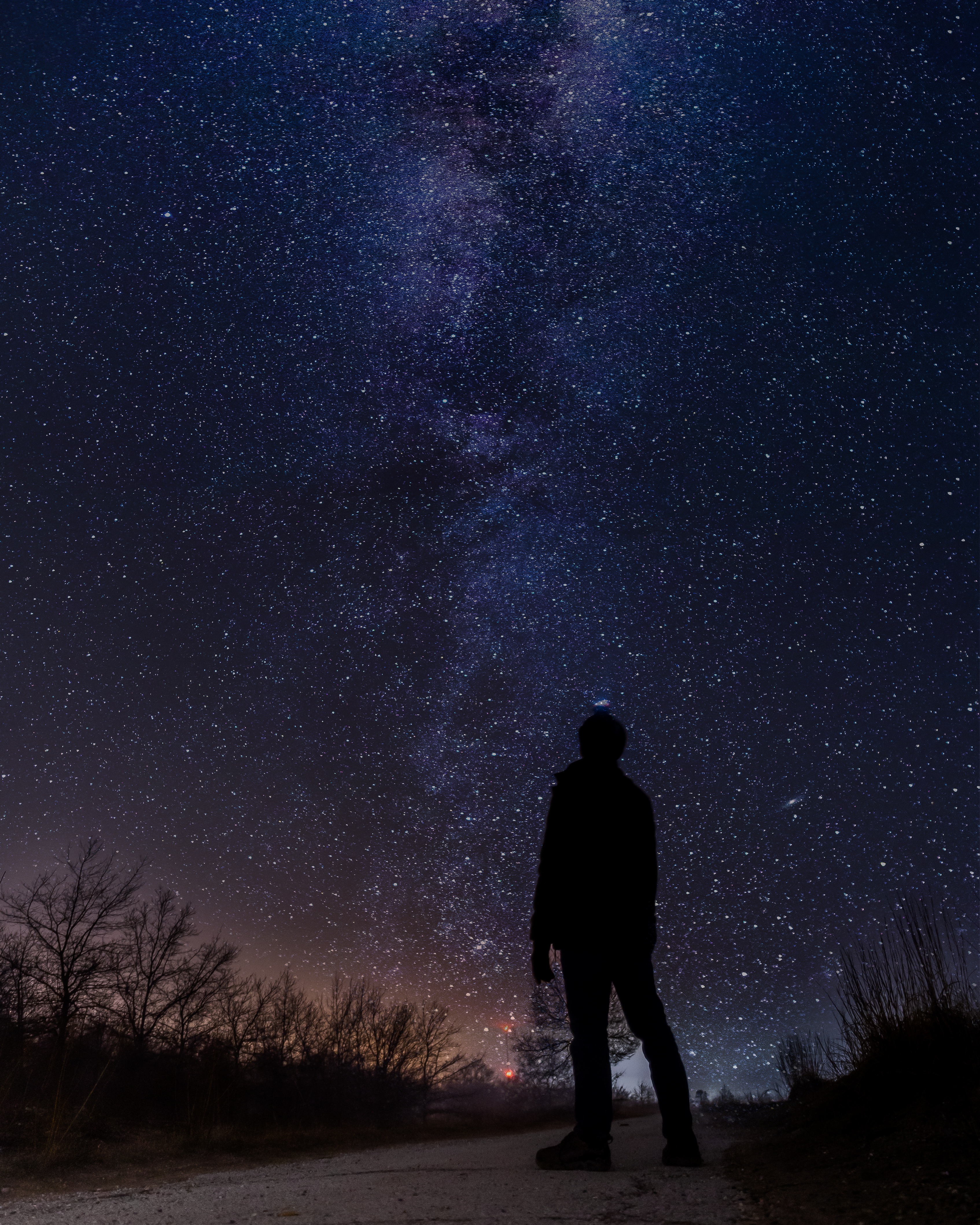 Wallpaper for mobile devices starry sky, silhouette, night, observation