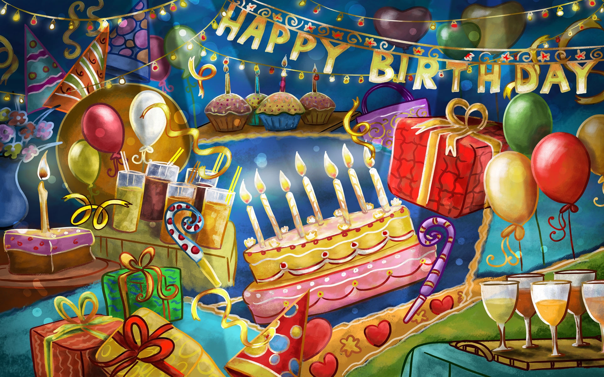 holiday, birthday, balloon, cake, gift, happy birthday 4K Ultra