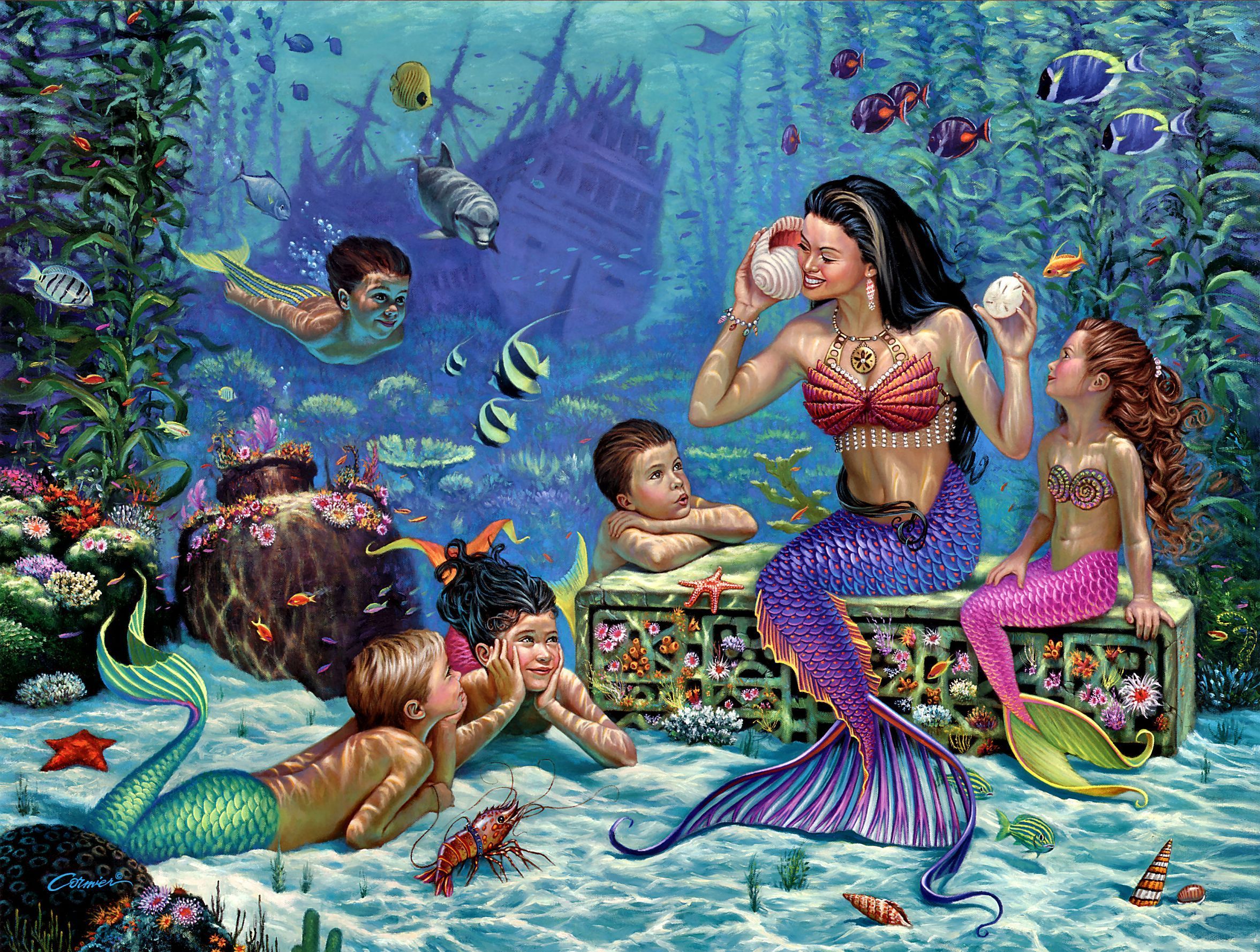 4K, FHD, UHD fantasy, shipwreck, mermaid, merman