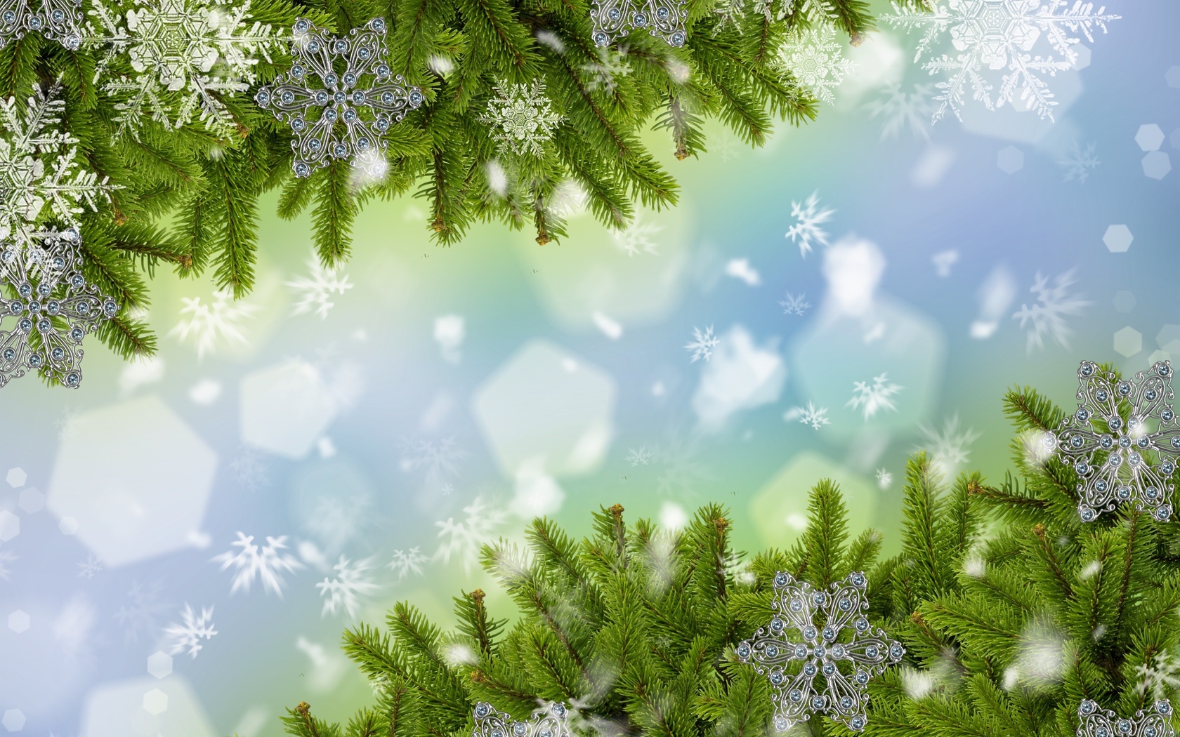 23666 Hintergrundbild herunterladen feiertage, neujahr, tannenbaum, schneeflocken, grün - Bildschirmschoner und Bilder kostenlos