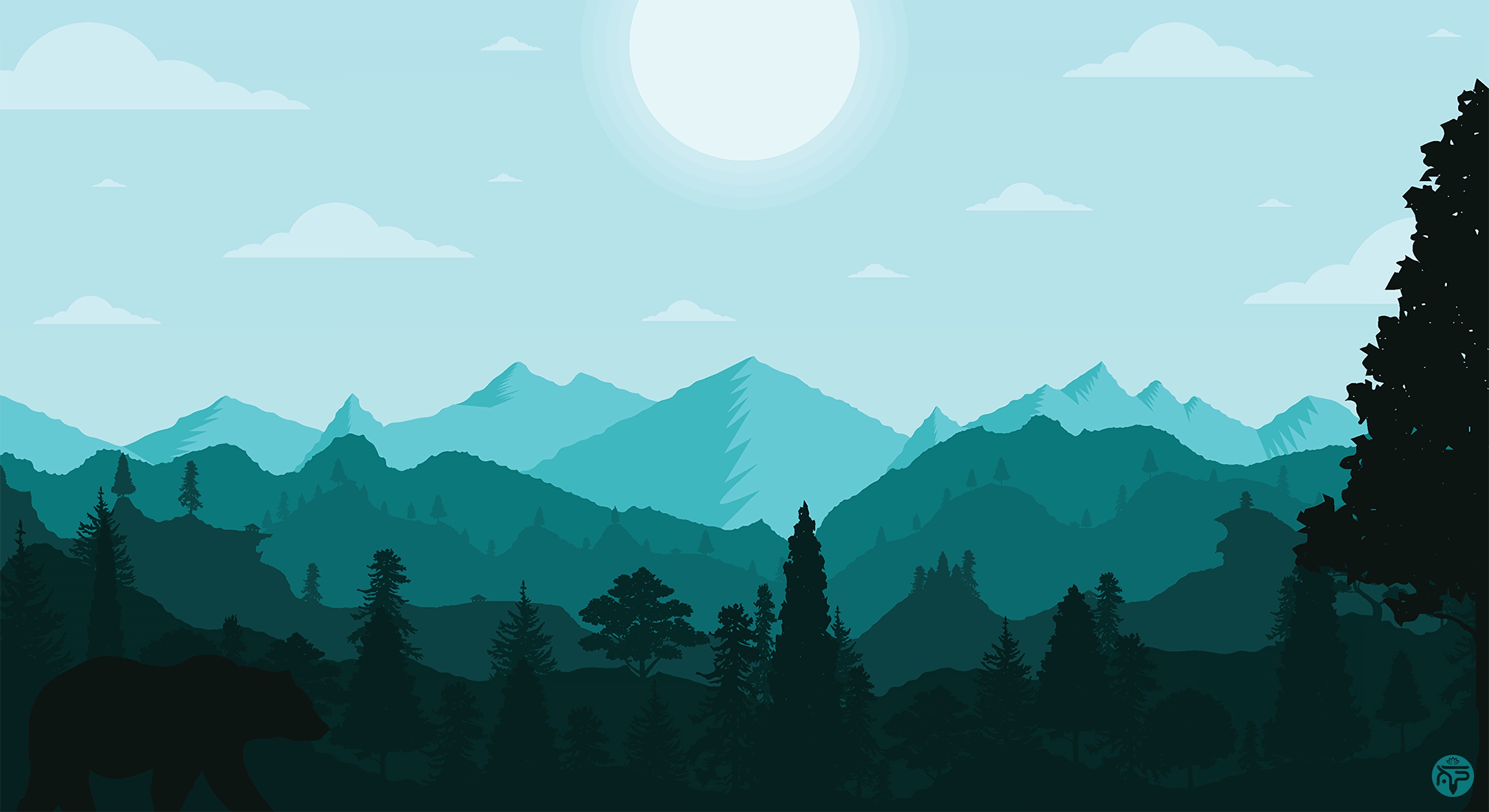 vector, art, landscape, mountains, wildlife Phone Background