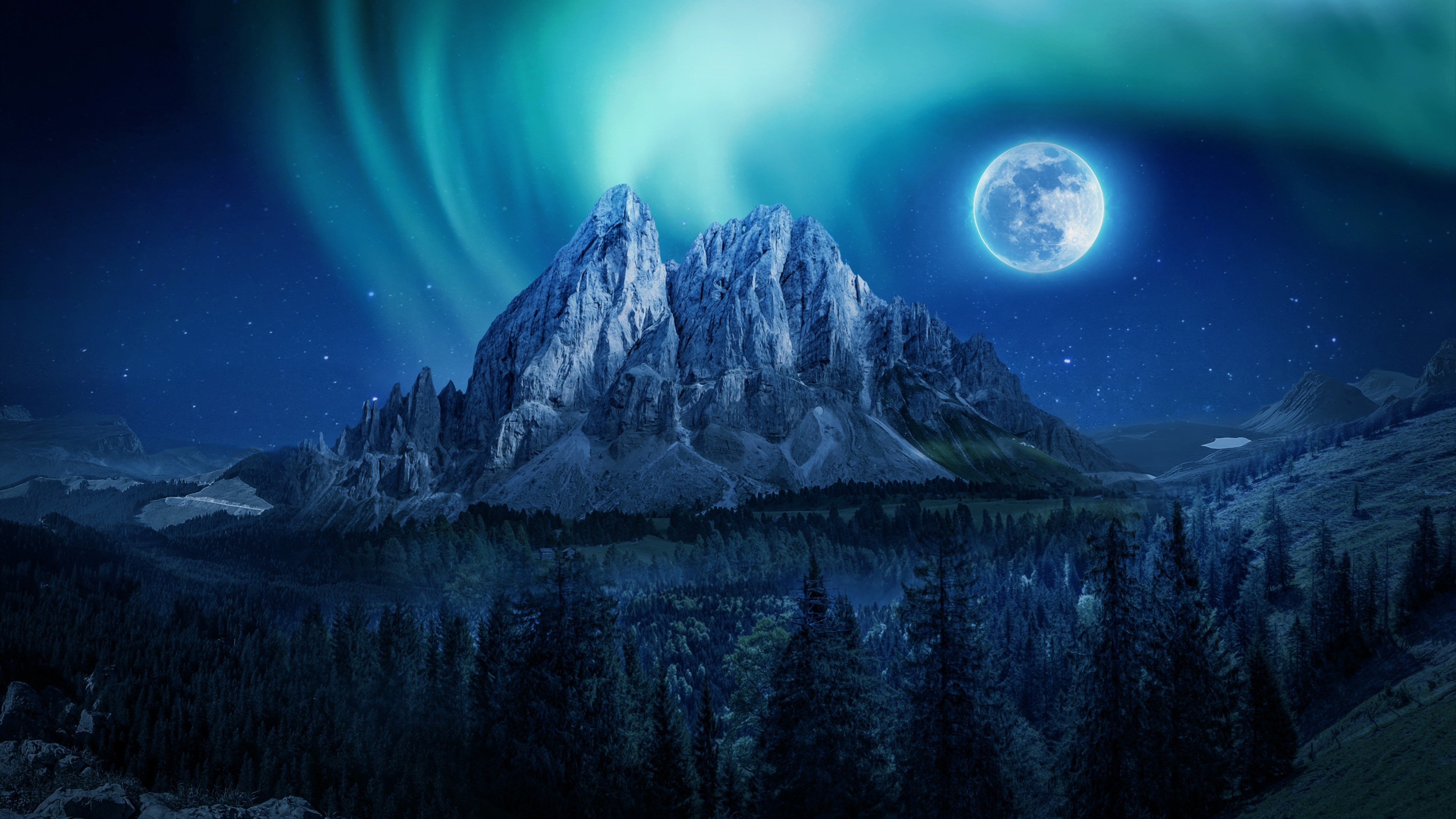 HD desktop wallpaper: Mountains, Night, Mountain, Earth, Aurora Borealis,  Full Moon download free picture #469724