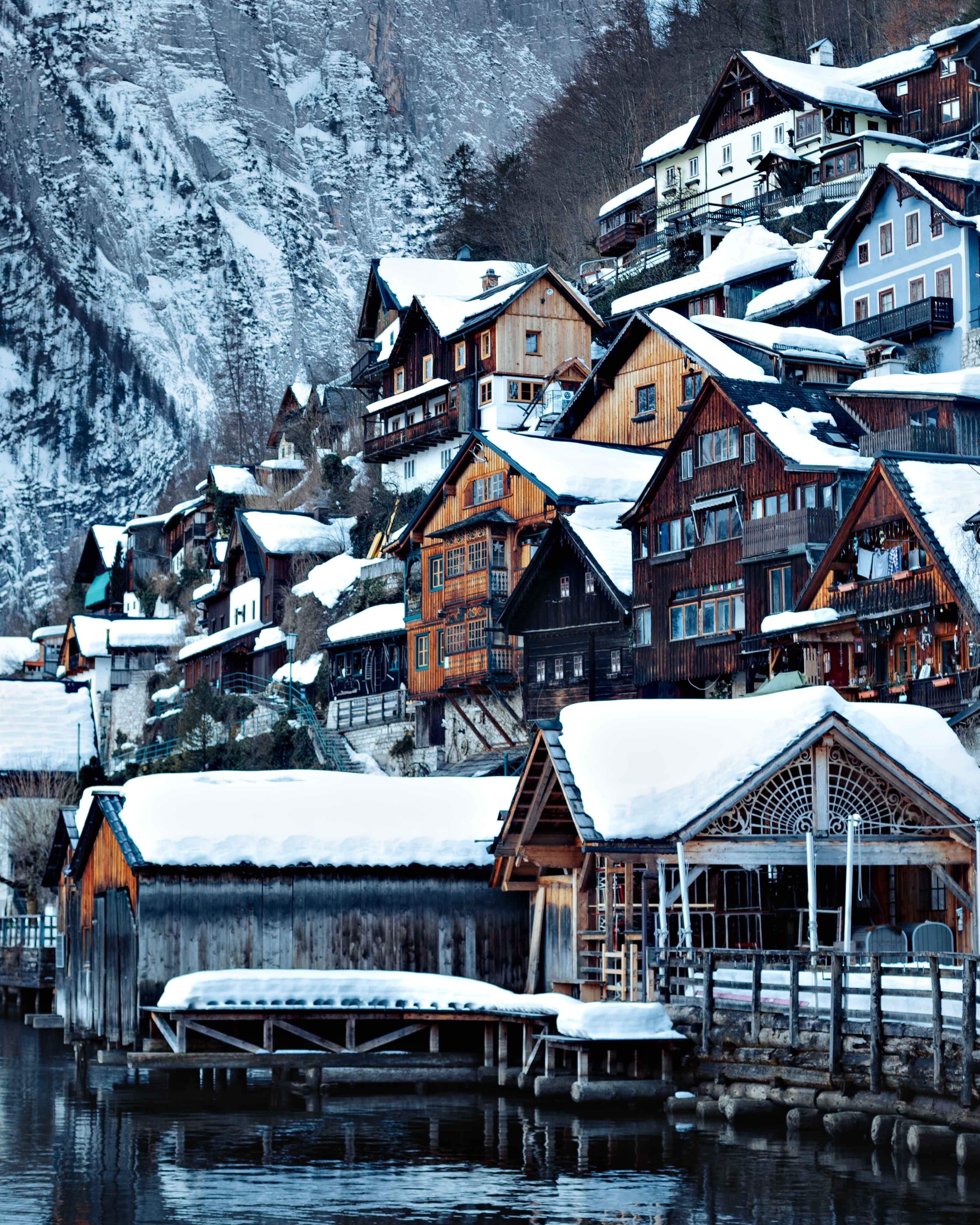village, winter, cities, nature, snow, building QHD