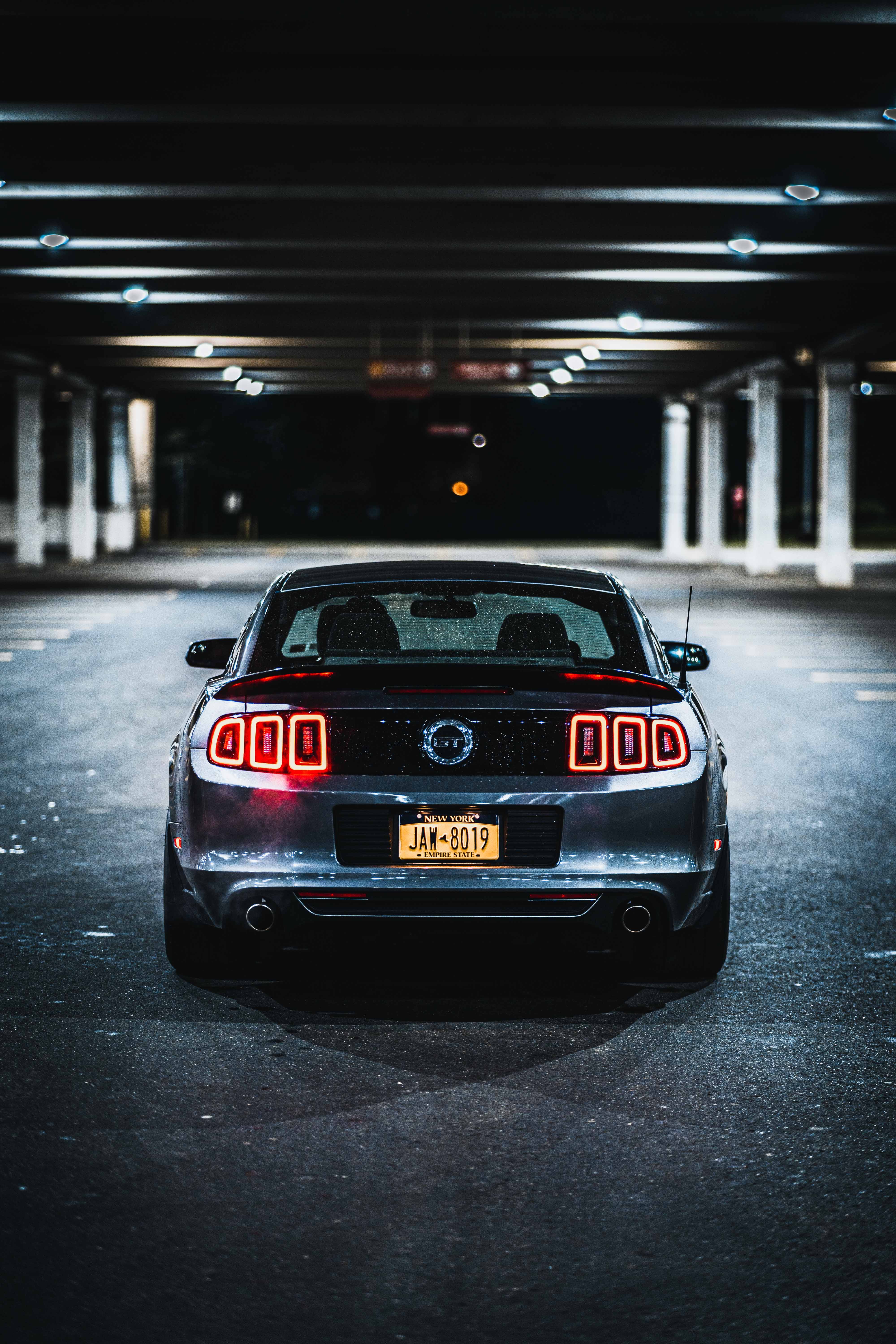 ford mustang, ford mustang gt, cars, lights, back view, rear view, headlights Phone Background
