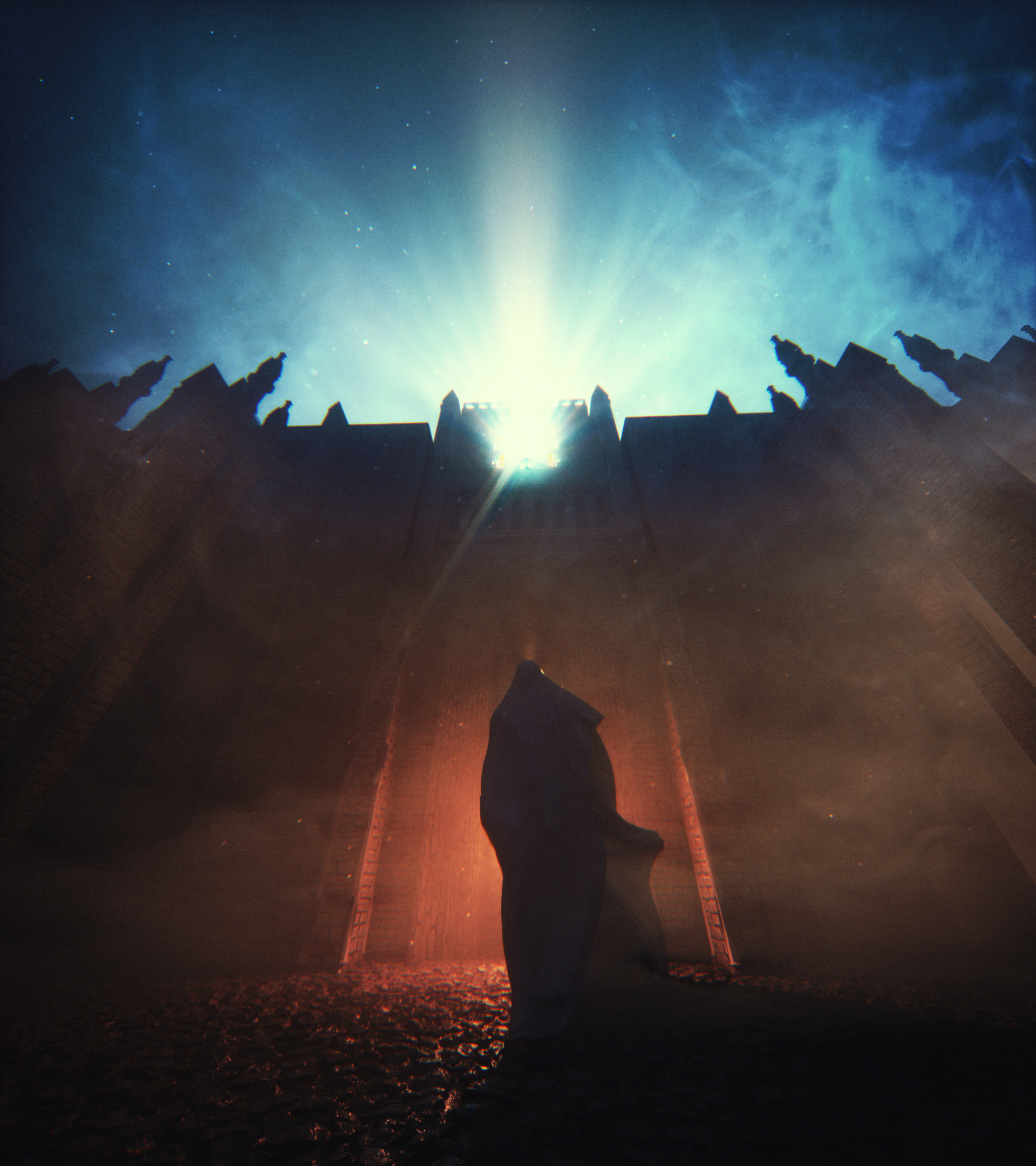 fantasy, night, shining, fortress, silhouette, mantle 4K Ultra