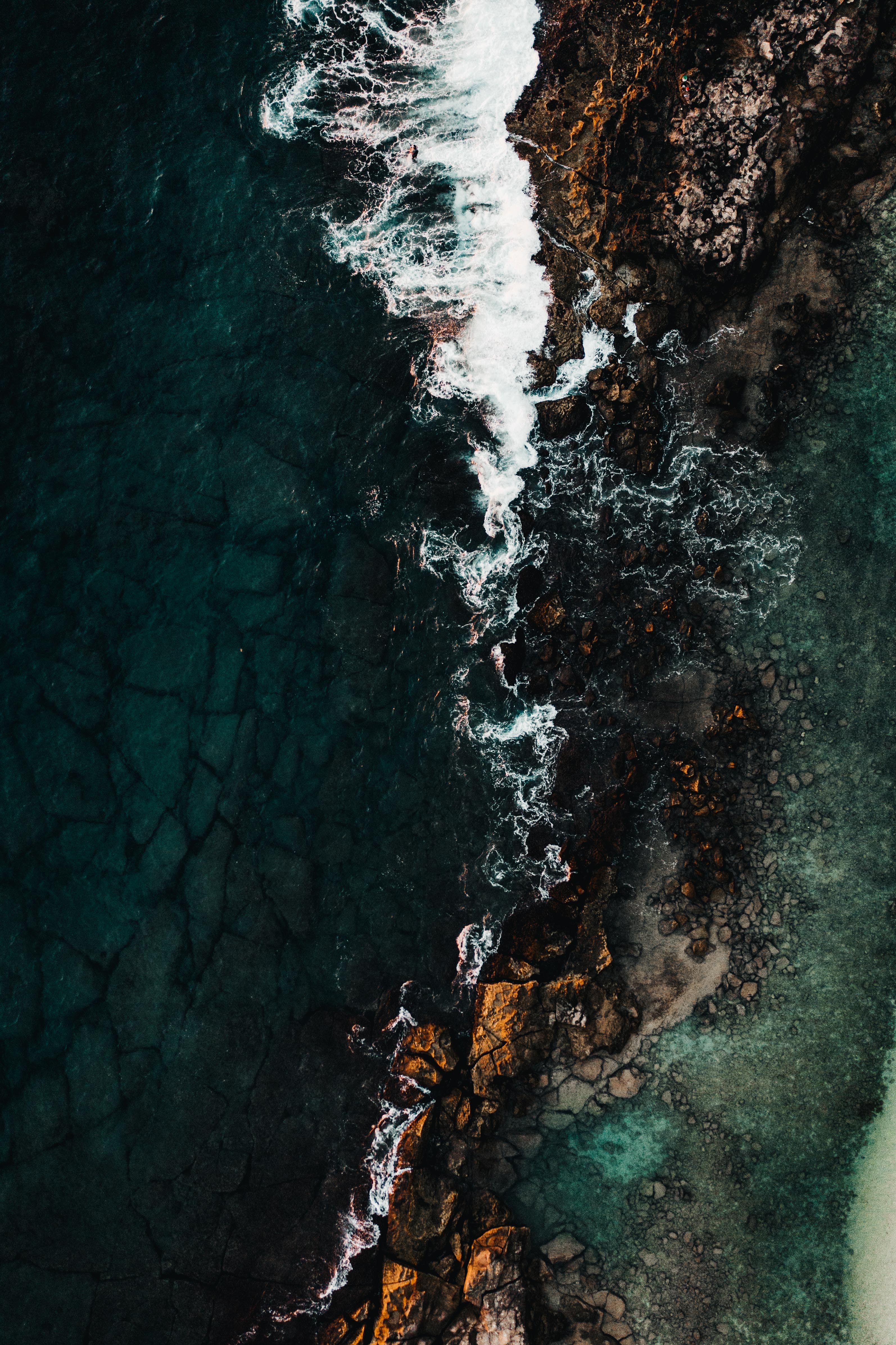 sea, view from above, surf, nature, rocks, coast High Definition image
