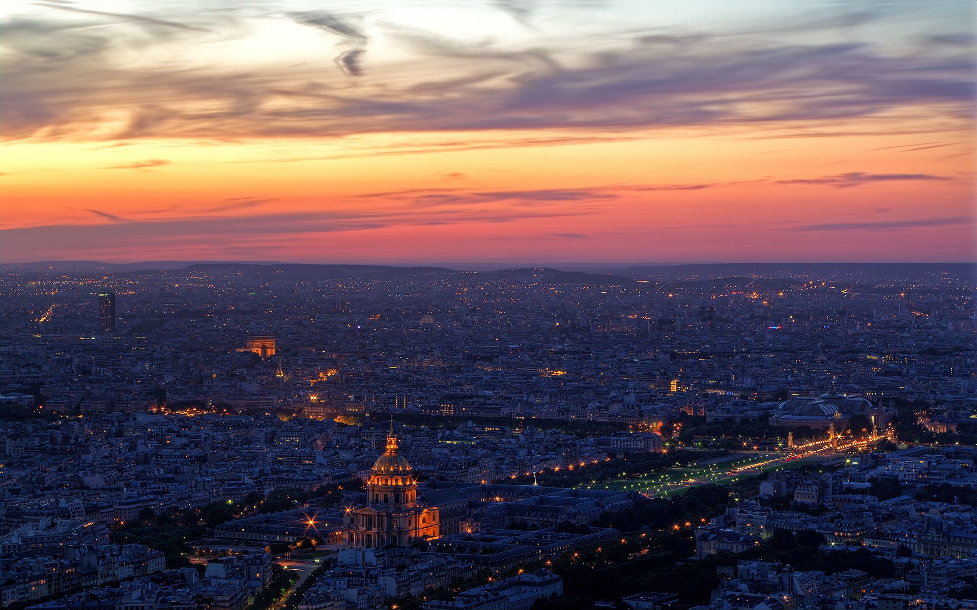 Laden Sie das Städte, Sunset, Sky, Paris, Stadt, Blick Von Oben, Panorama-Bild kostenlos auf Ihren PC-Desktop herunter