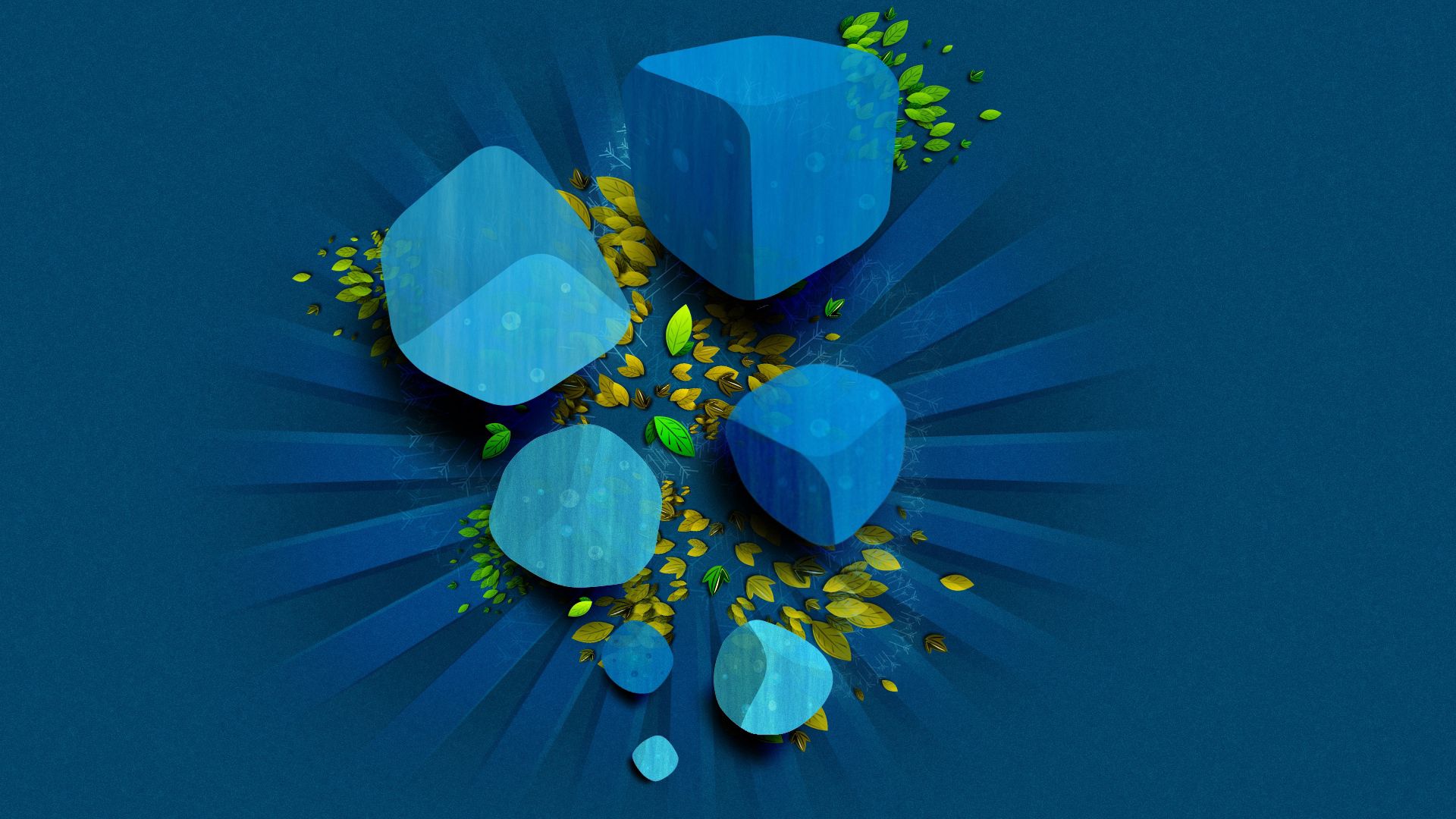 blue, cube, leaves, vector, green download HD wallpaper