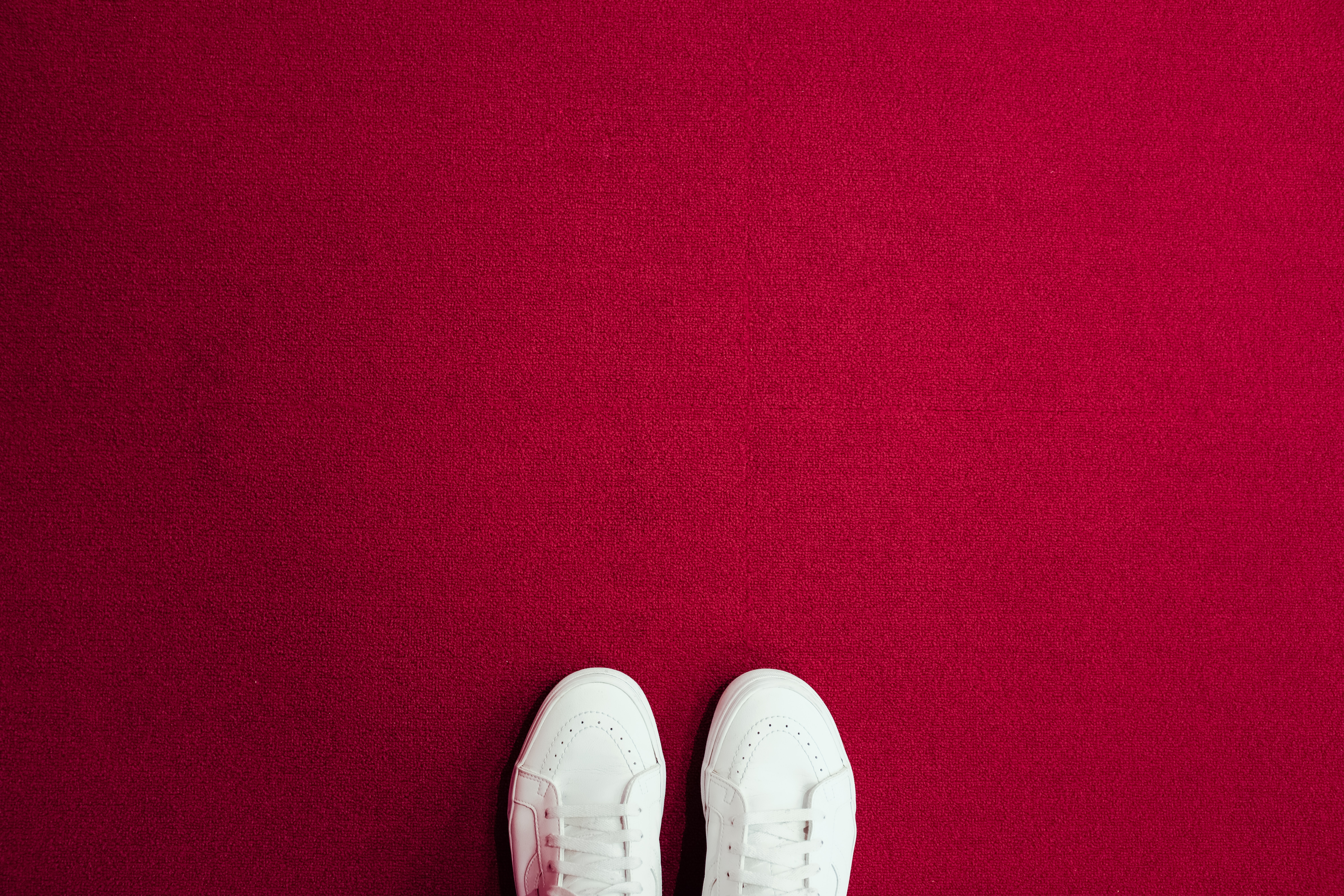 red, legs, sneakers, minimalism, carpet