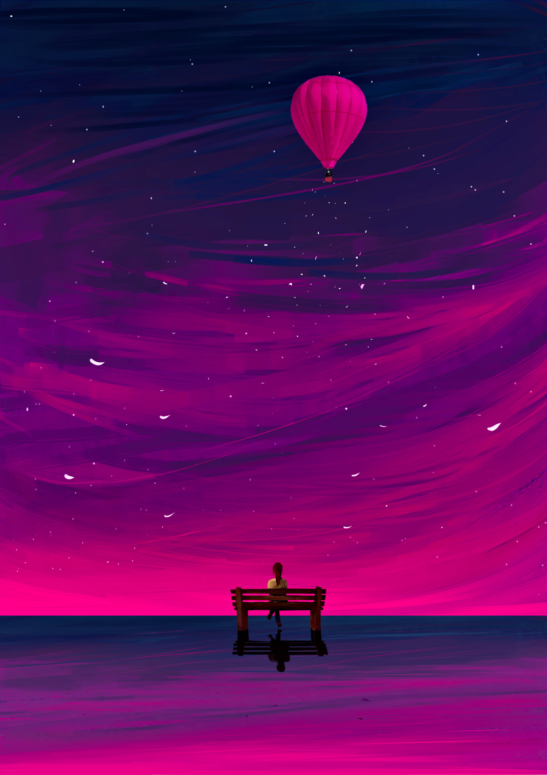 art, silhouette, balloon, bench