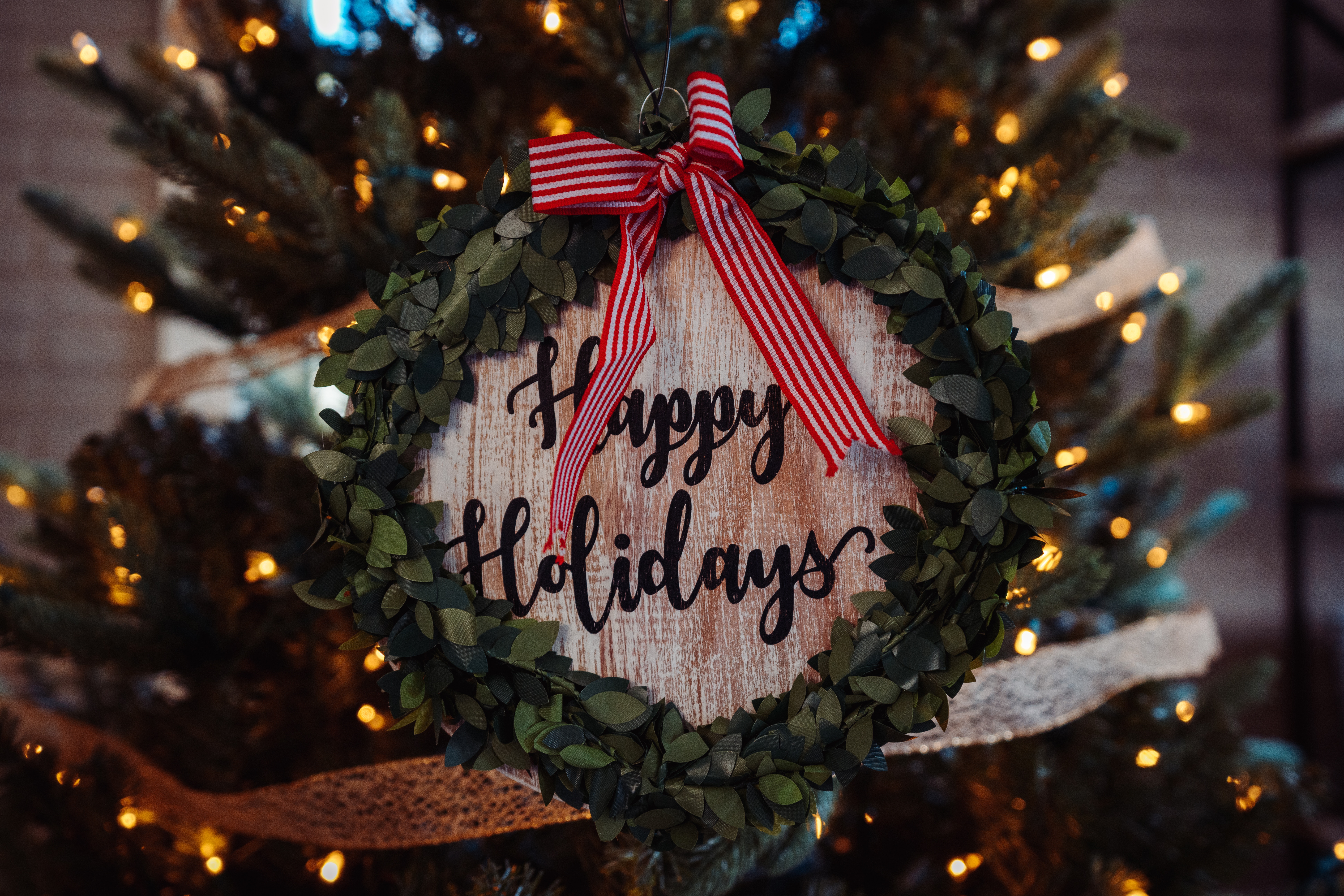 holidays, christmas, new year, inscription, bow, wreath Full HD