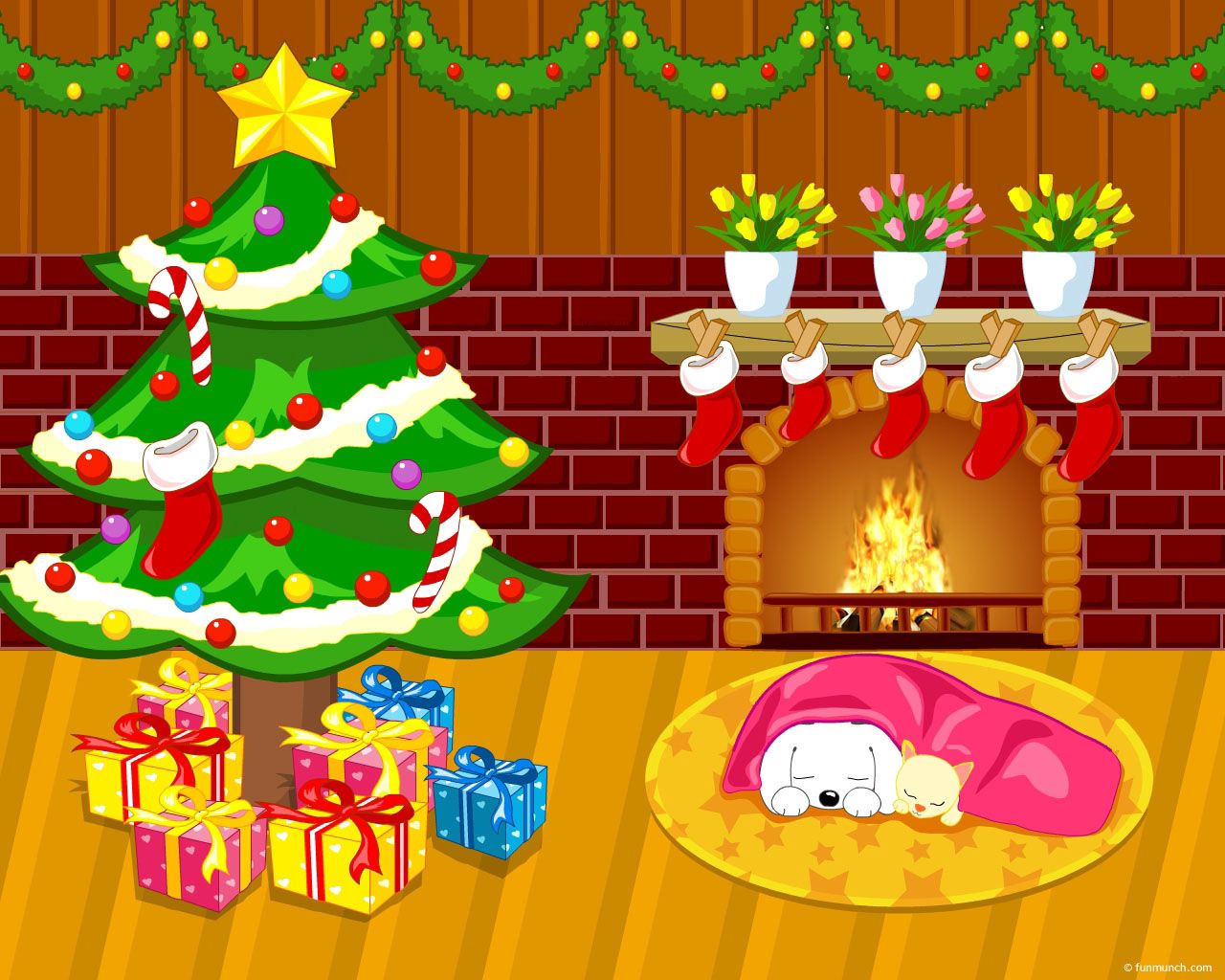 Handy-Wallpaper Feiertage, Neujahr, Weihnachten, Neues Jahr, Weihnachtsbaum, Schlafen, Traum, Kamin, Die Geschenke, Geschenke kostenlos herunterladen.