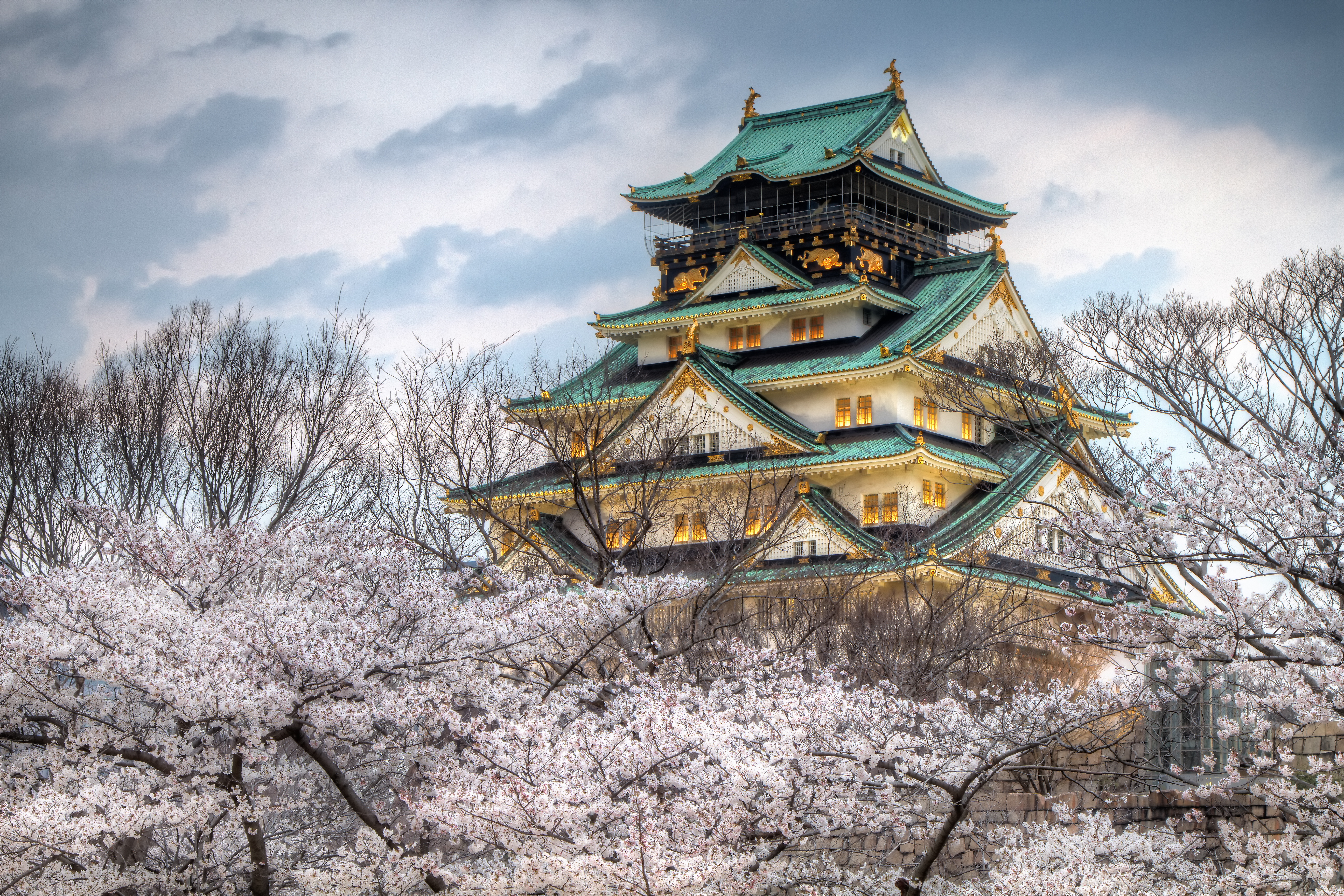 1523184 免費下載壁紙 人造, 大阪城, 建筑, 日本, 大阪, 樱花, 春季, 城堡 屏保和圖片