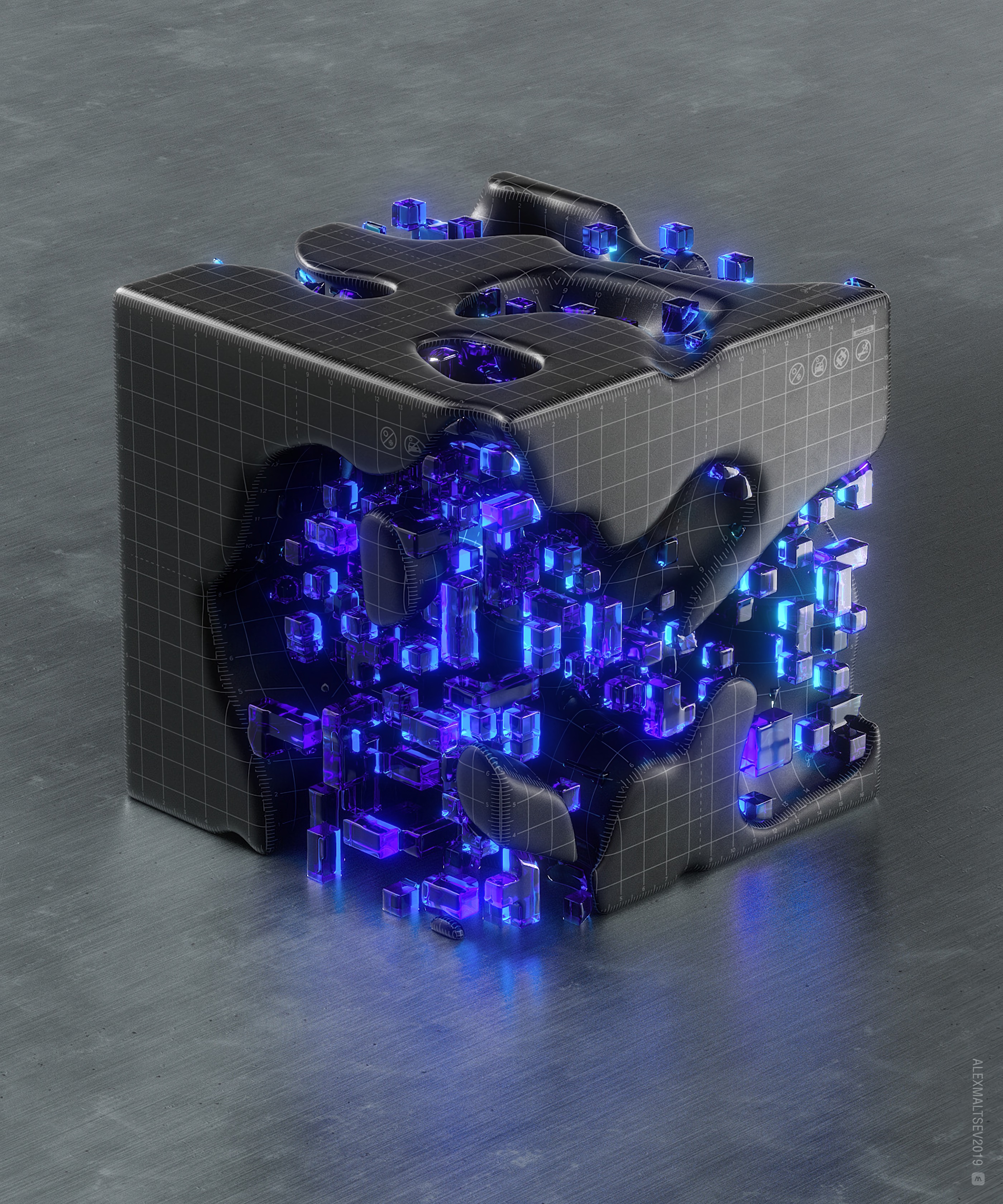 cube, 3d, distortion, volume, elements, fragments 32K