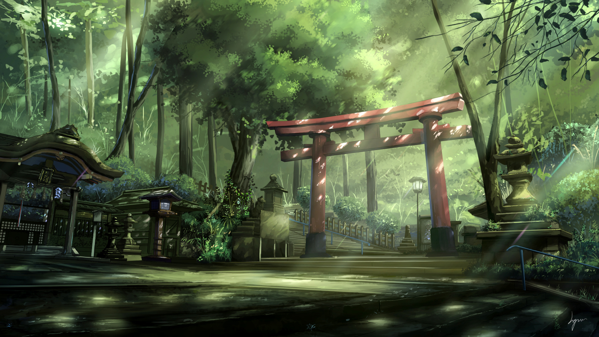 673788 скачать обои япония, лес, аниме, темпл, храм - заставки и картинки бесплатно