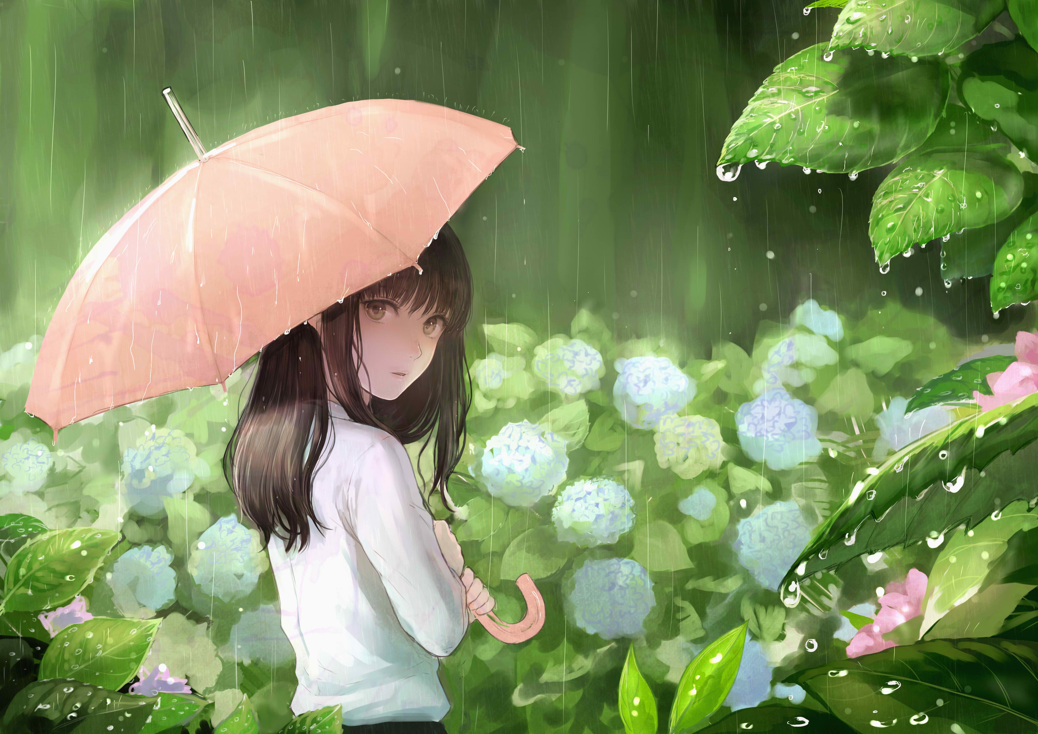 712777 descargar fondo de pantalla lluvia, chica, paraguas, animado: protectores de pantalla e imágenes gratis