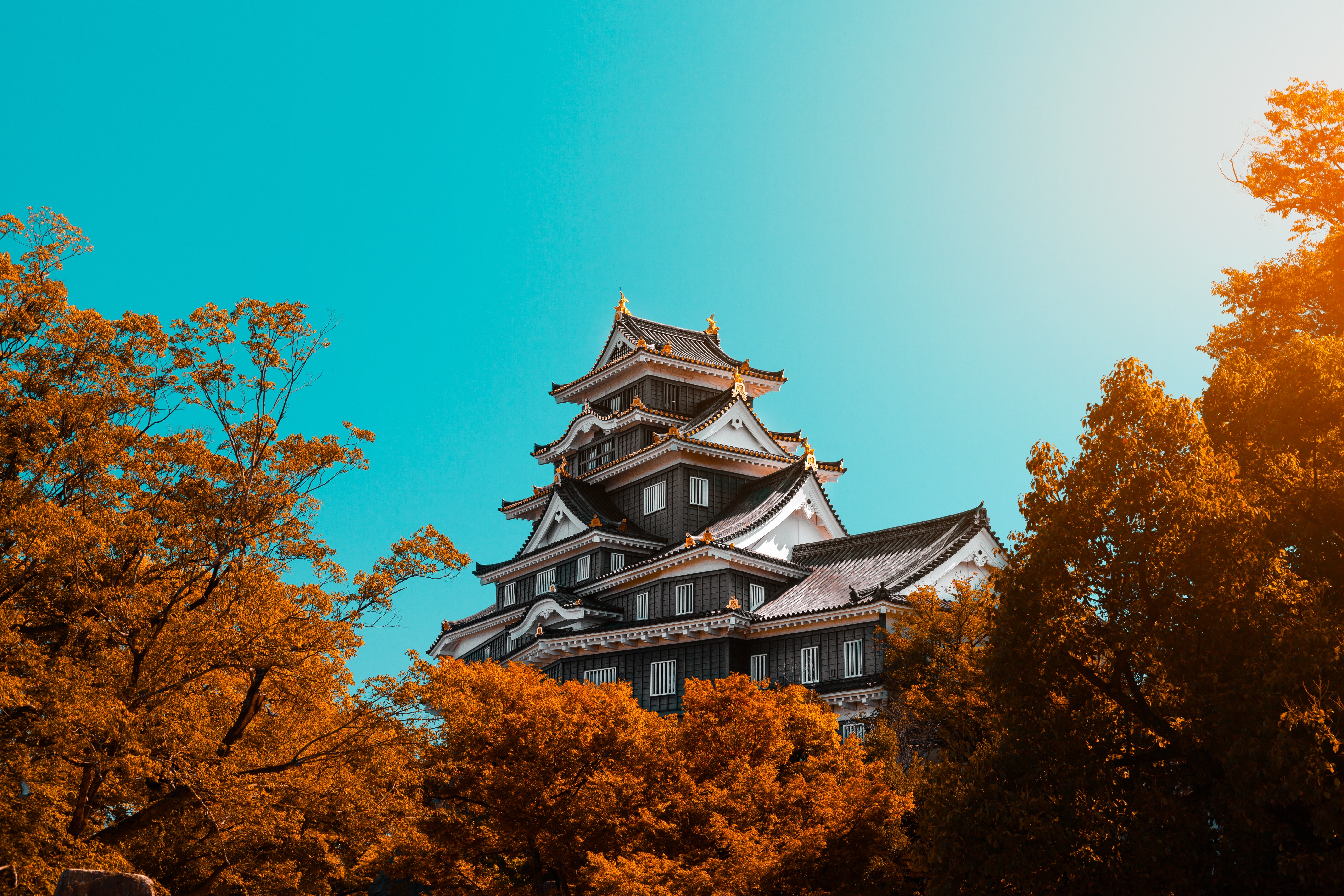 autumn, miscellanea, trees, architecture, building, miscellaneous, pagoda 5K
