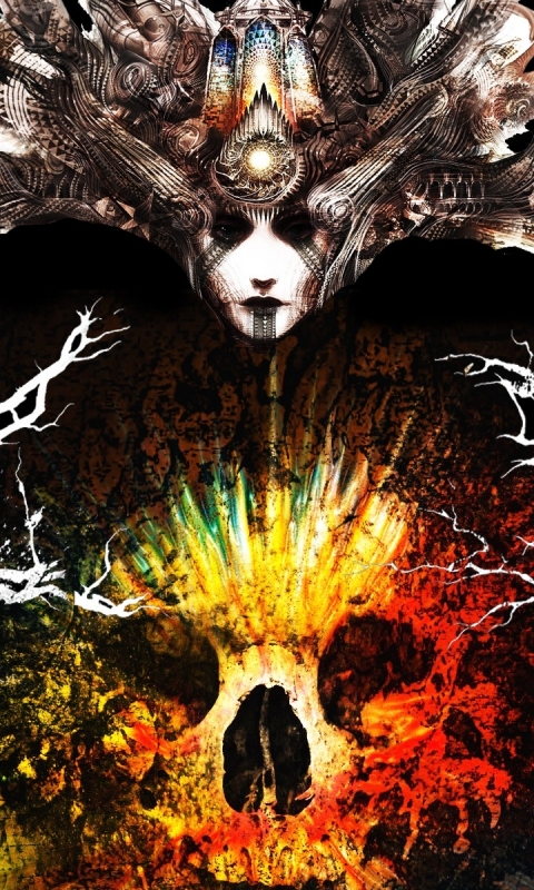 Mobile Wallpaper Gothic witch, fantasy, dark, skull