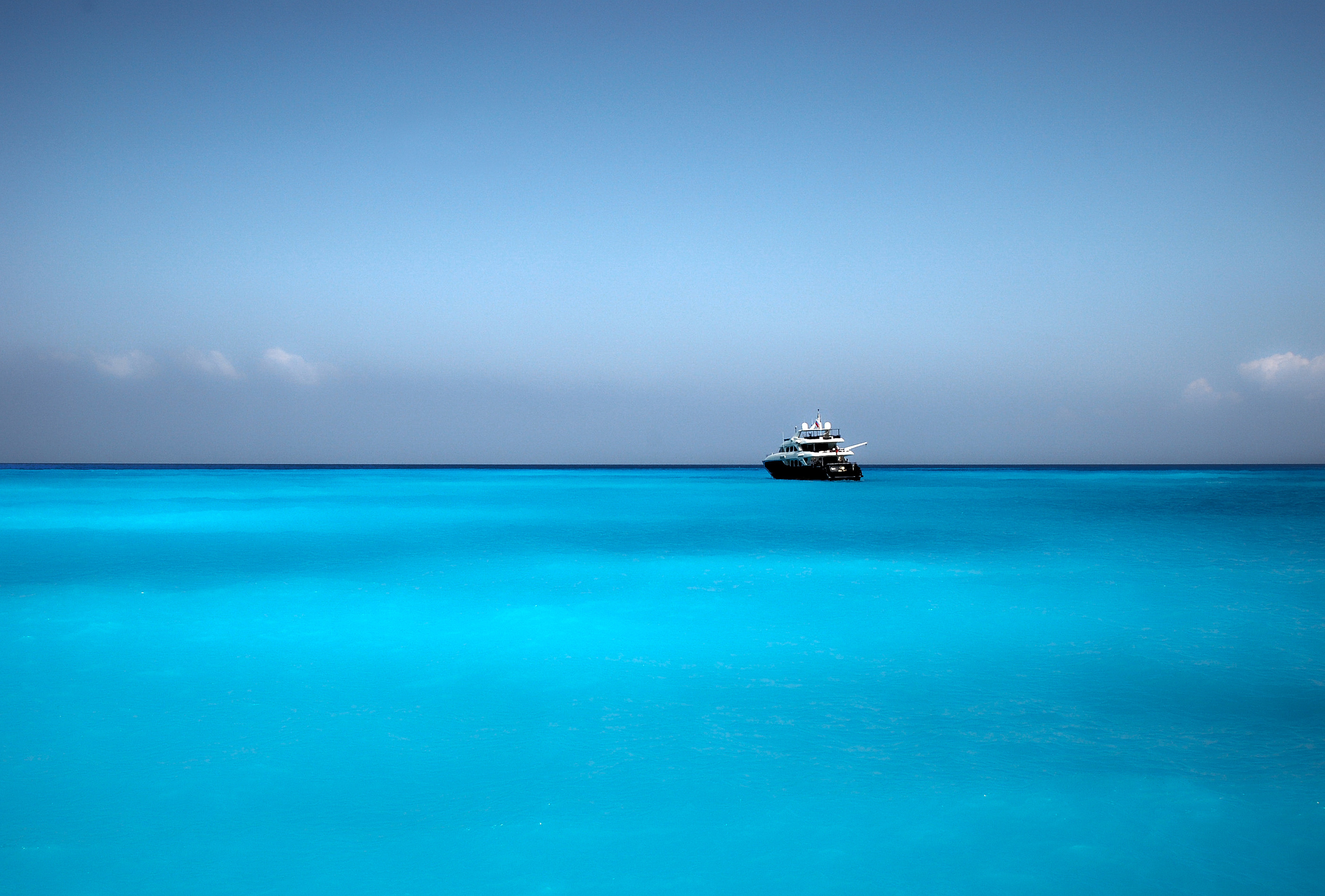 boat, blue, horizon, miscellanea, miscellaneous, ship, cutter 8K