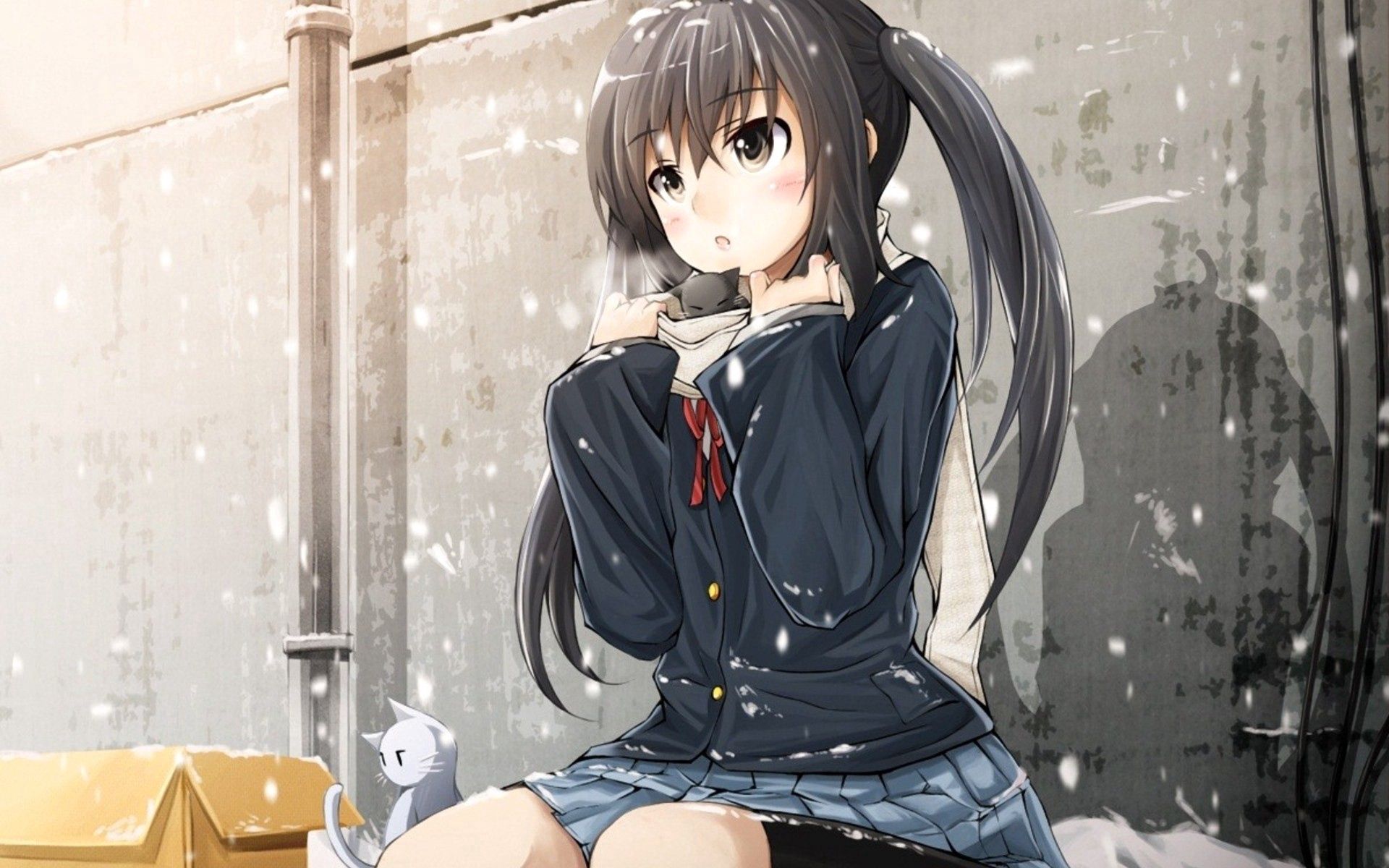 114642 download wallpaper sadness, anime, girl, stroll, brunette screensavers and pictures for free
