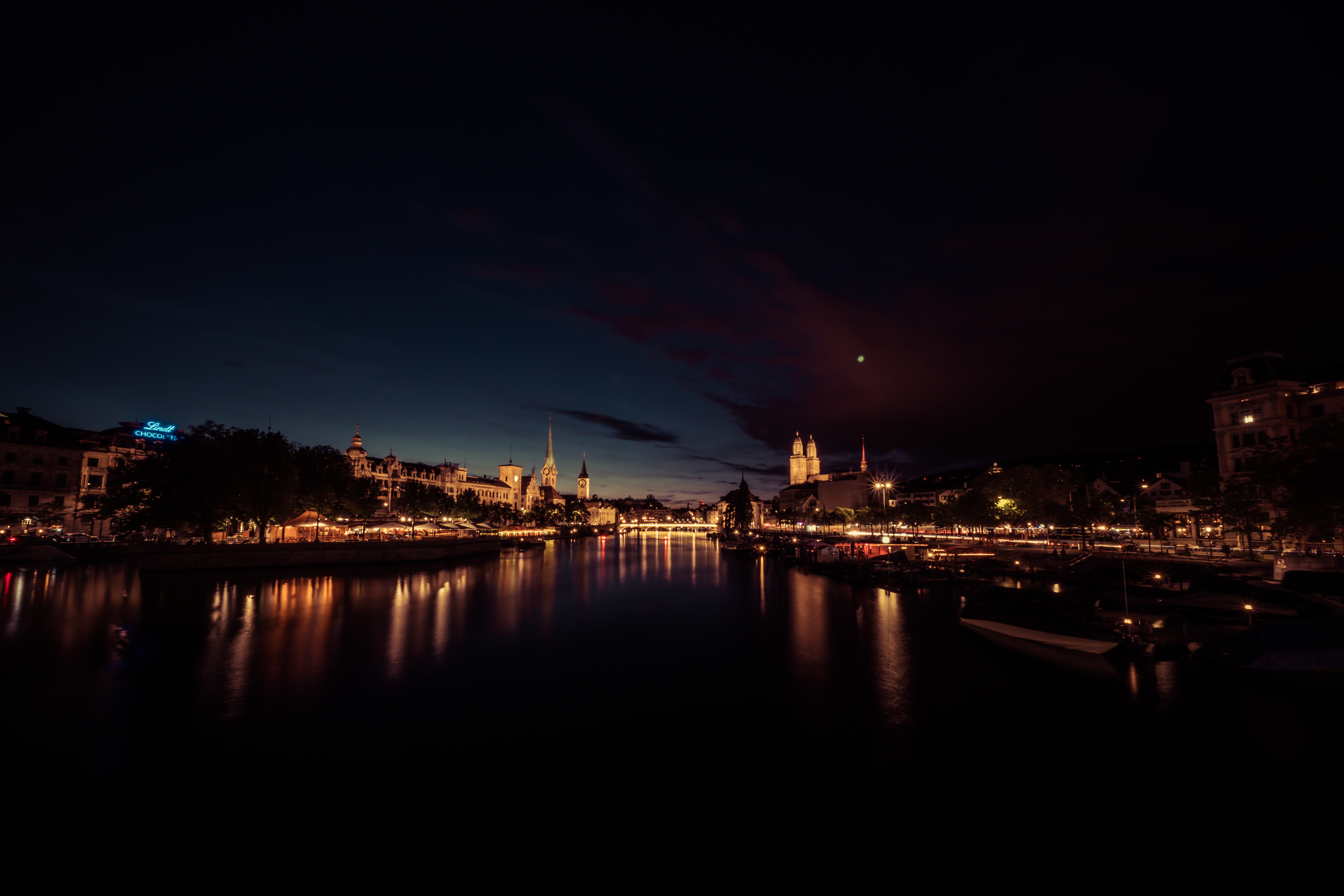 city, cities, rivers, night, lights, reflection, dark lock screen backgrounds
