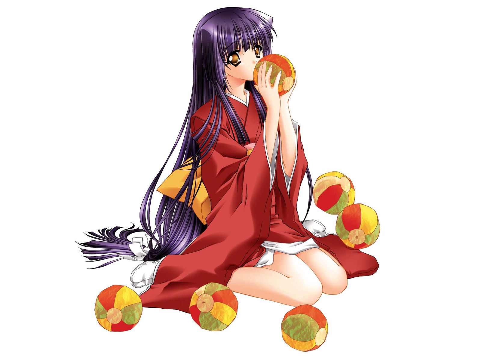 60025 Hintergrundbild herunterladen brünette, anime, mädchen, ball, kimono - Bildschirmschoner und Bilder kostenlos