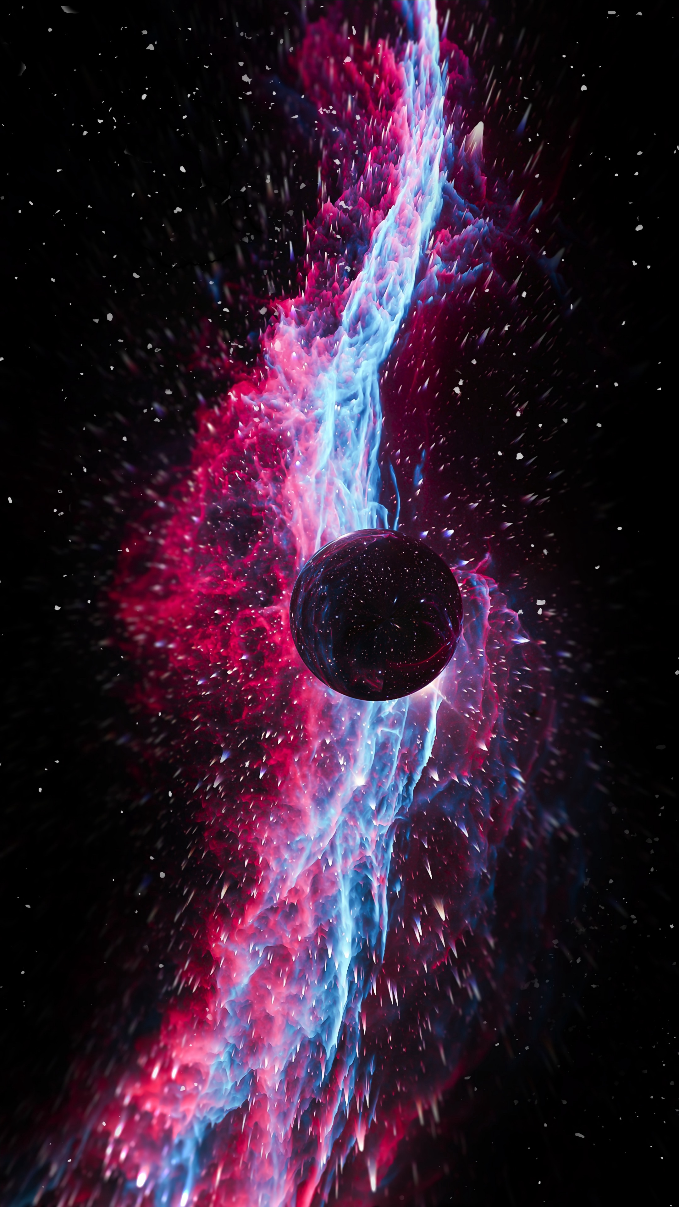 3d, ball, bright, flight, cosmic explosion, space explosion mobile wallpaper