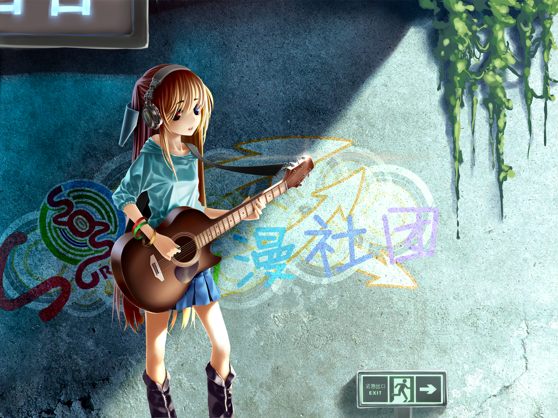 anime, headphones, emo, guitar Smartphone Background