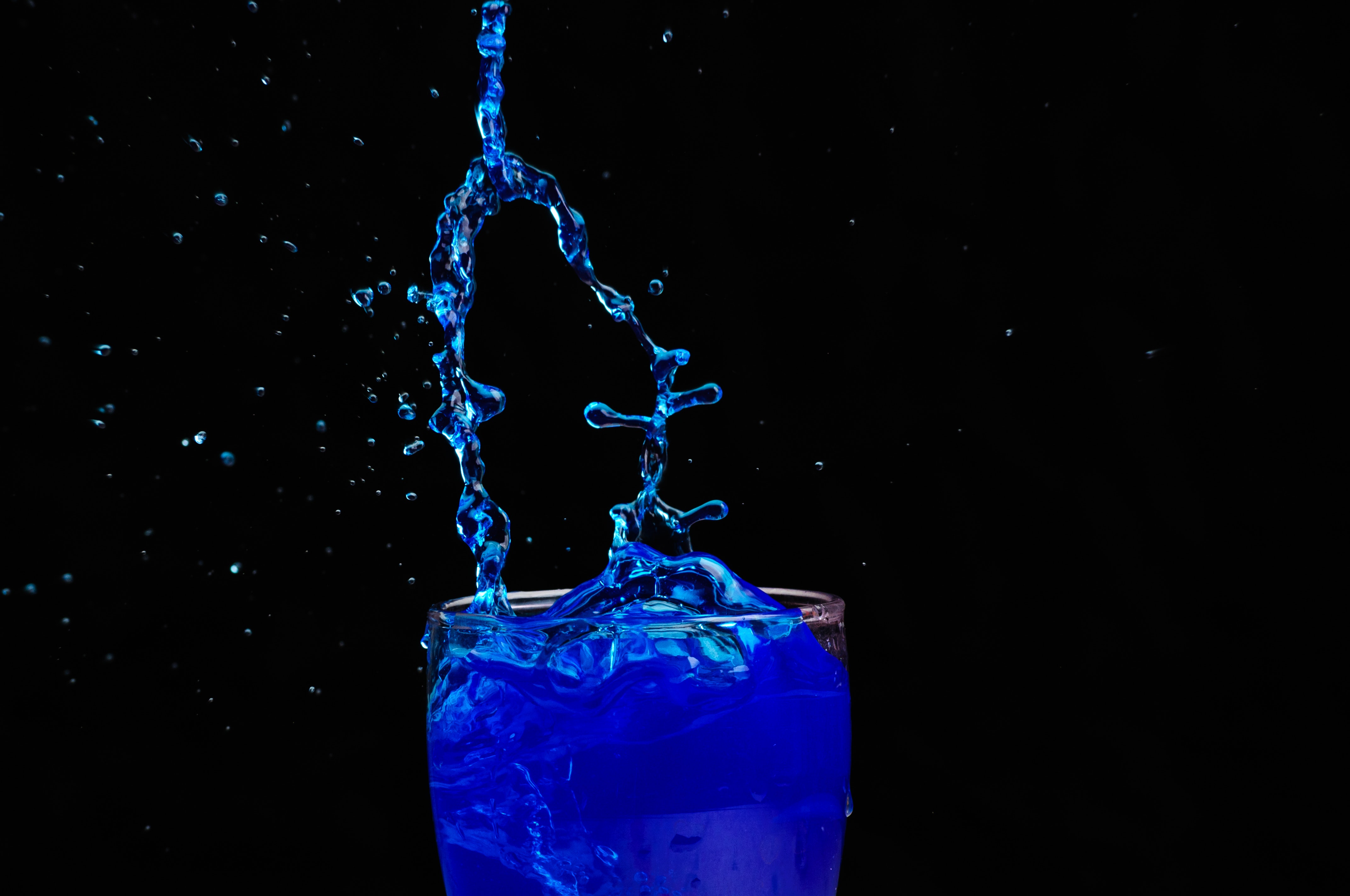 macro, splash, glass, blue, spray, liquid UHD