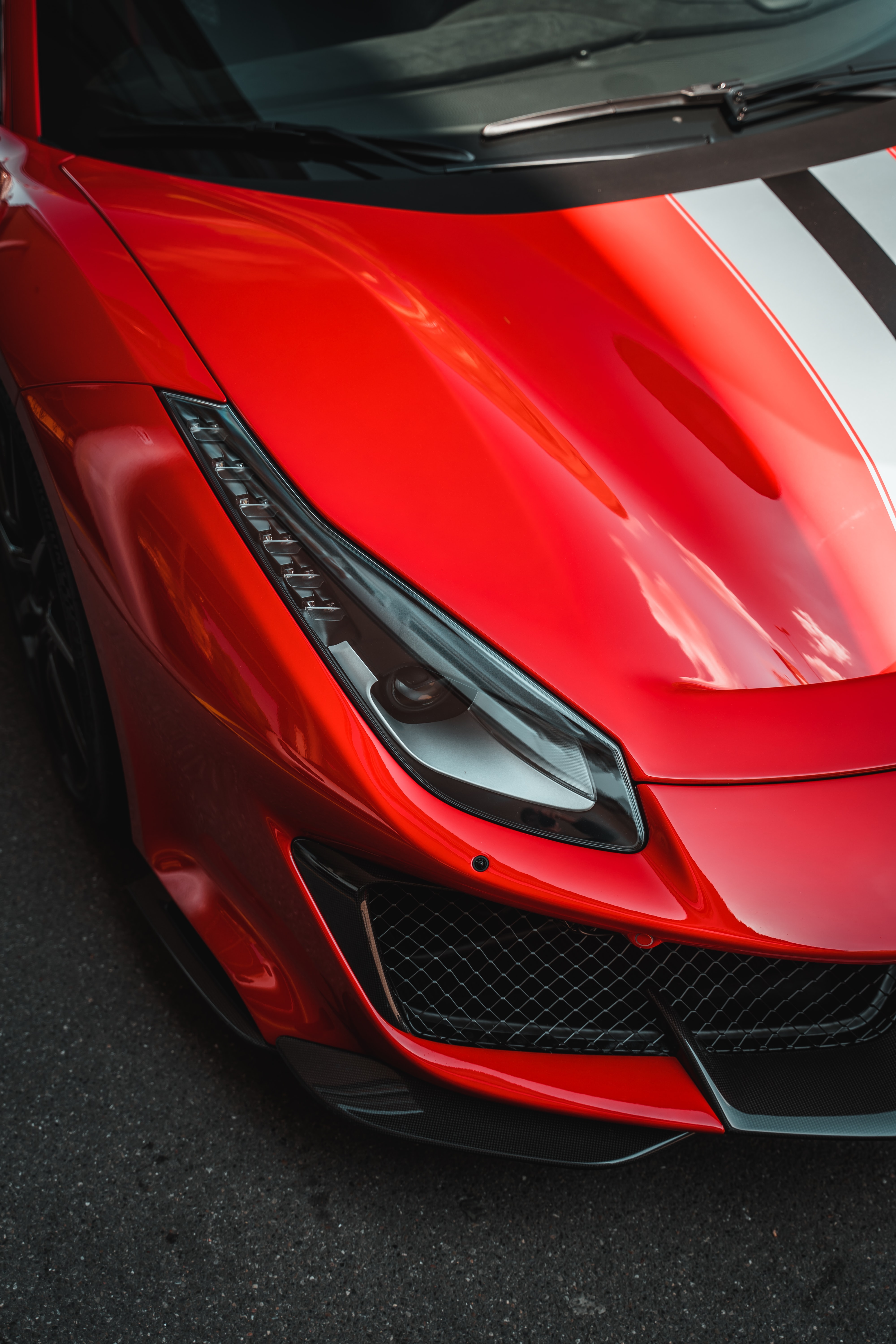 ferrari 488 pista, red, headlight, sports car Horizontal Wallpapers
