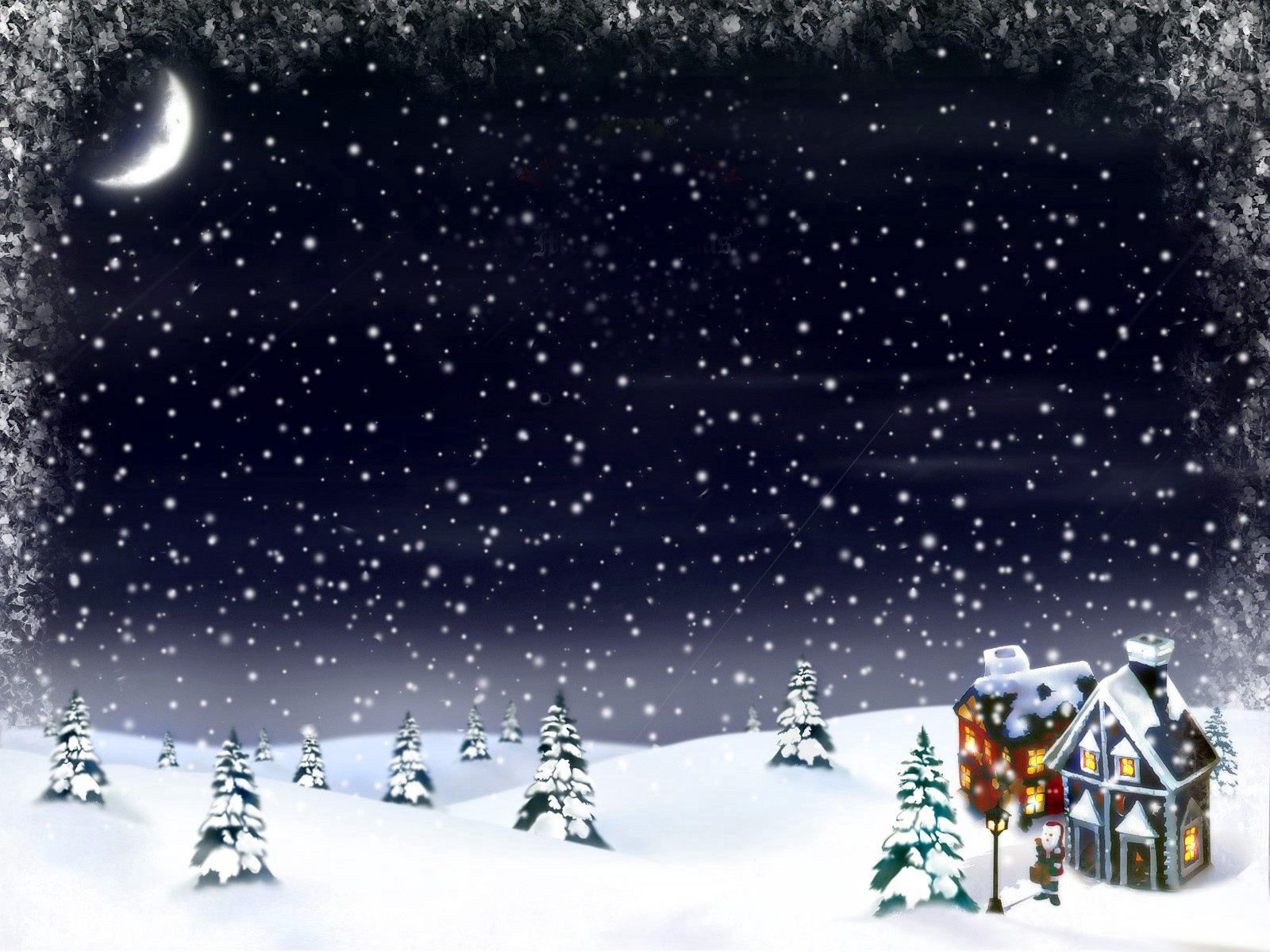 Handy-Wallpaper Weihnachten, Haus, Feiertage, Neujahr, Mond, Schnee, Tannenbaum, Neues Jahr kostenlos herunterladen.