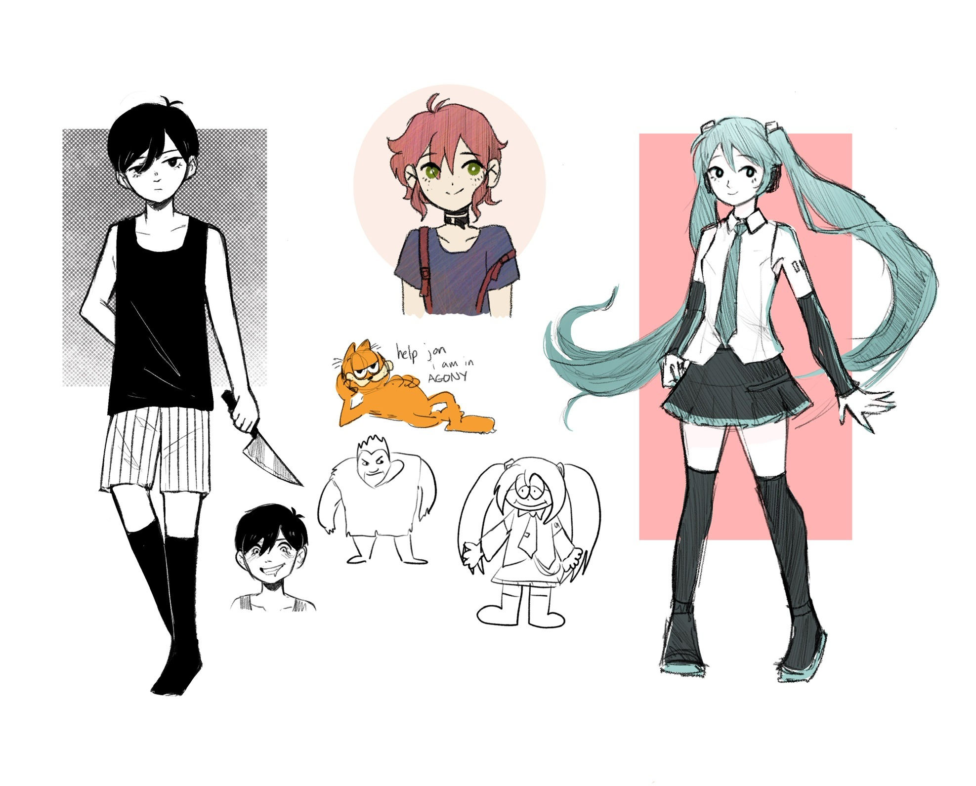 HD desktop wallpaper: Collage, Hatsune Miku, Video Game, Garfield, Omori  (Character) download free picture #1024492