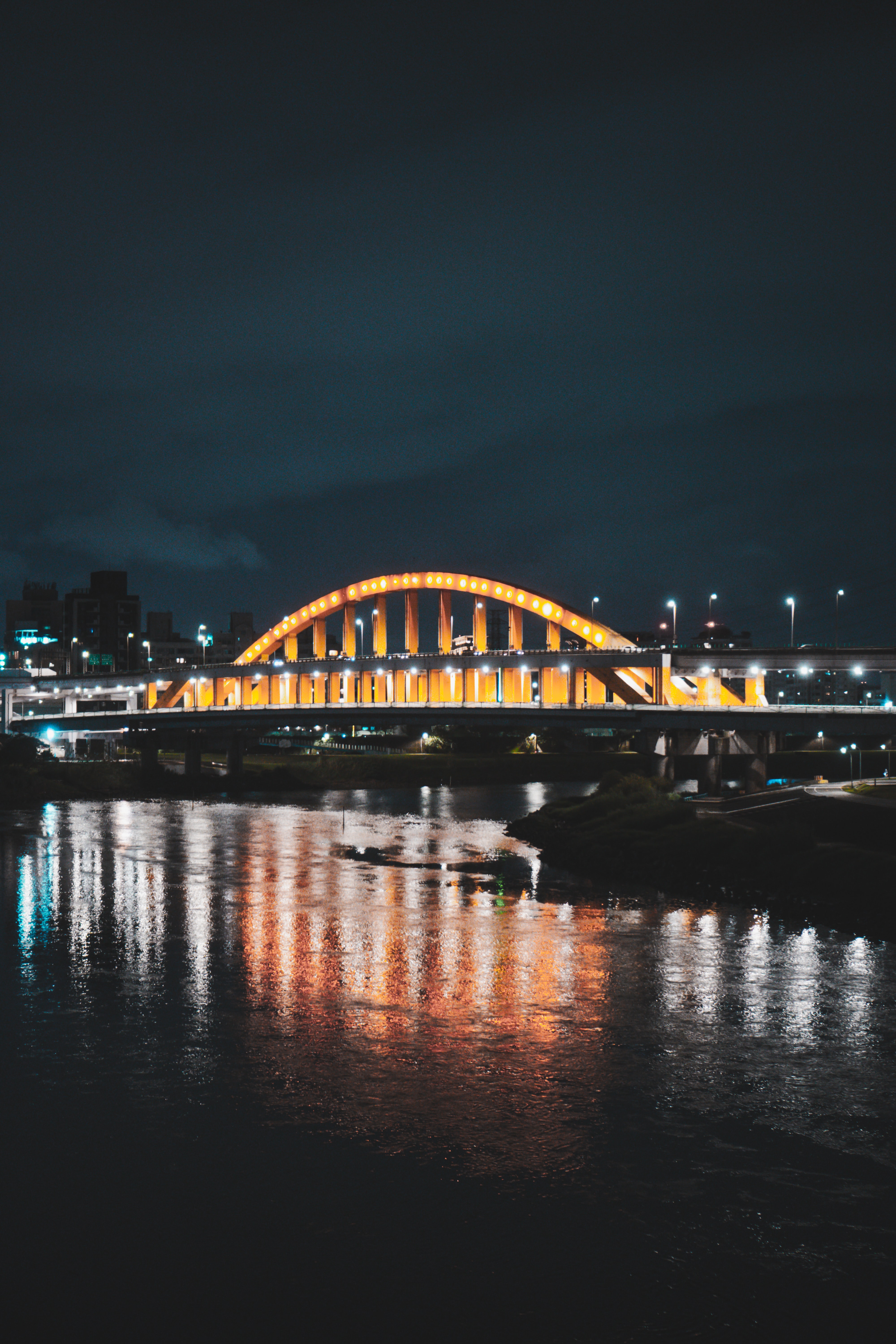 bridge, water, night, lights, reflection, dark 1080p