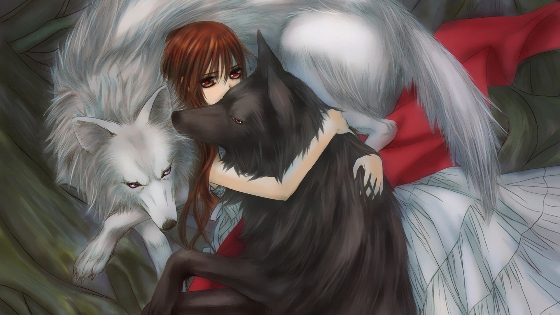 34678 Hintergrundbild herunterladen anime, wölfe, mädchen - Bildschirmschoner und Bilder kostenlos