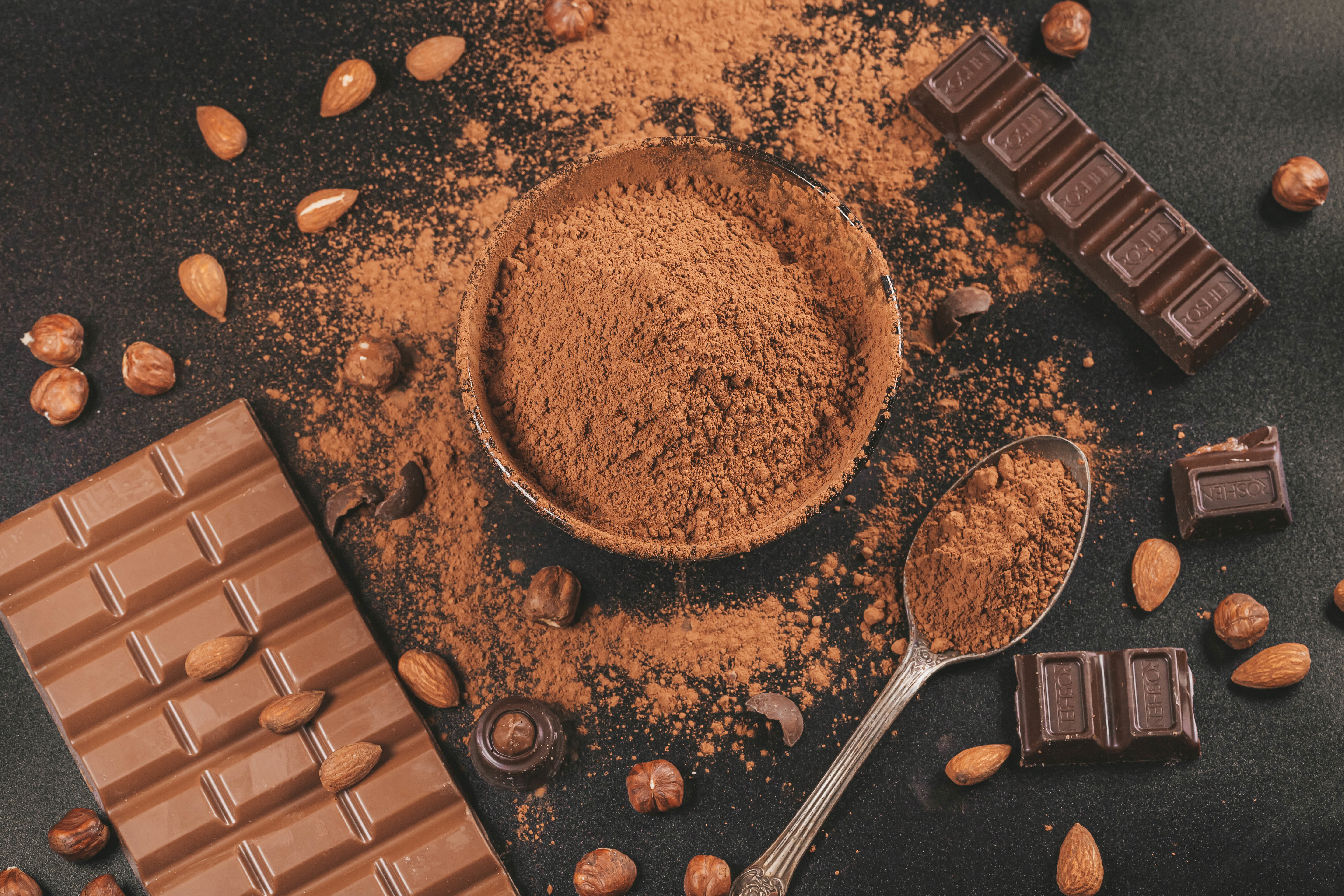 cocoa, spoon, bowl, chocolate Nuts HD Android Wallpapers