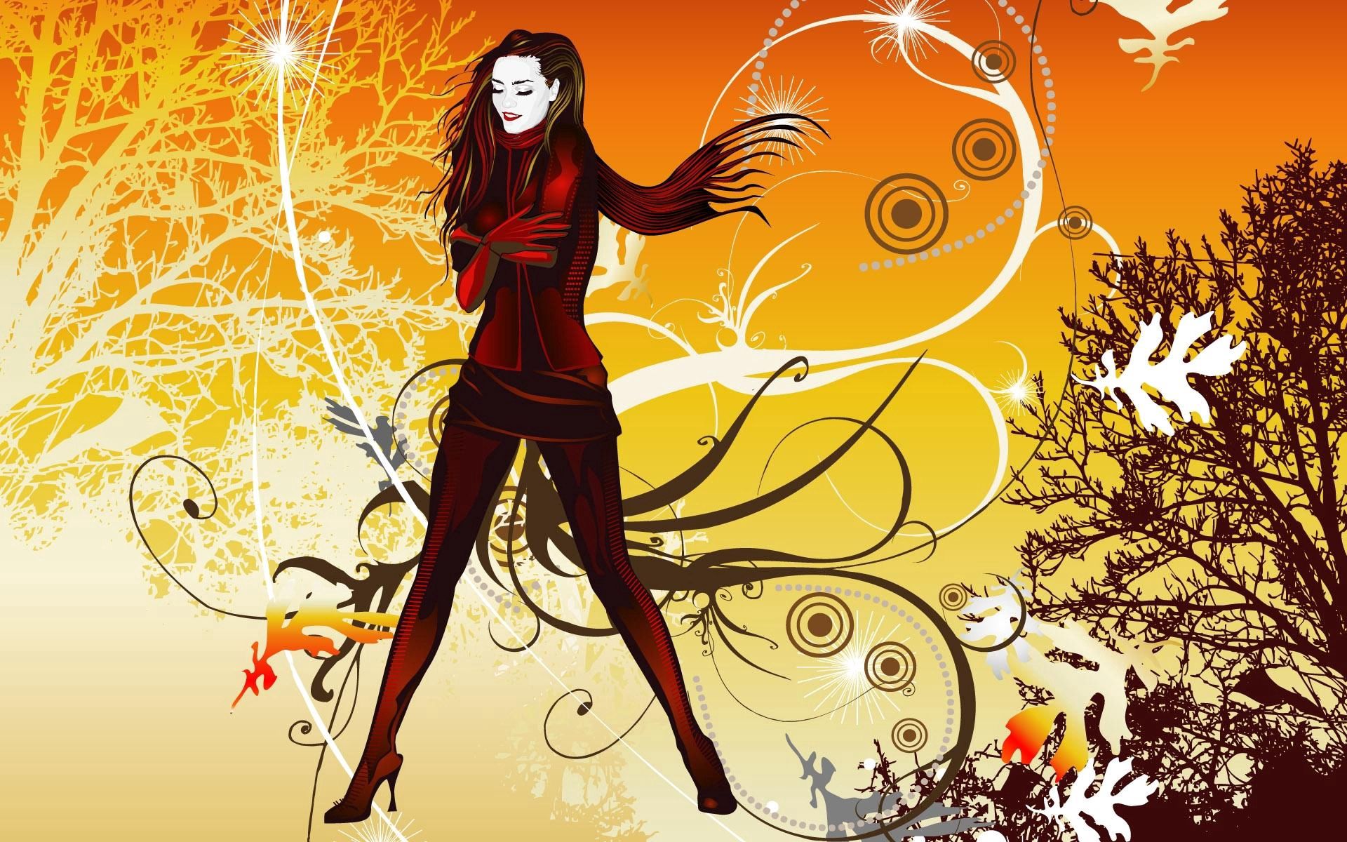 autumn, tree, wood, girl Desktop Wallpaper (No watermarks)