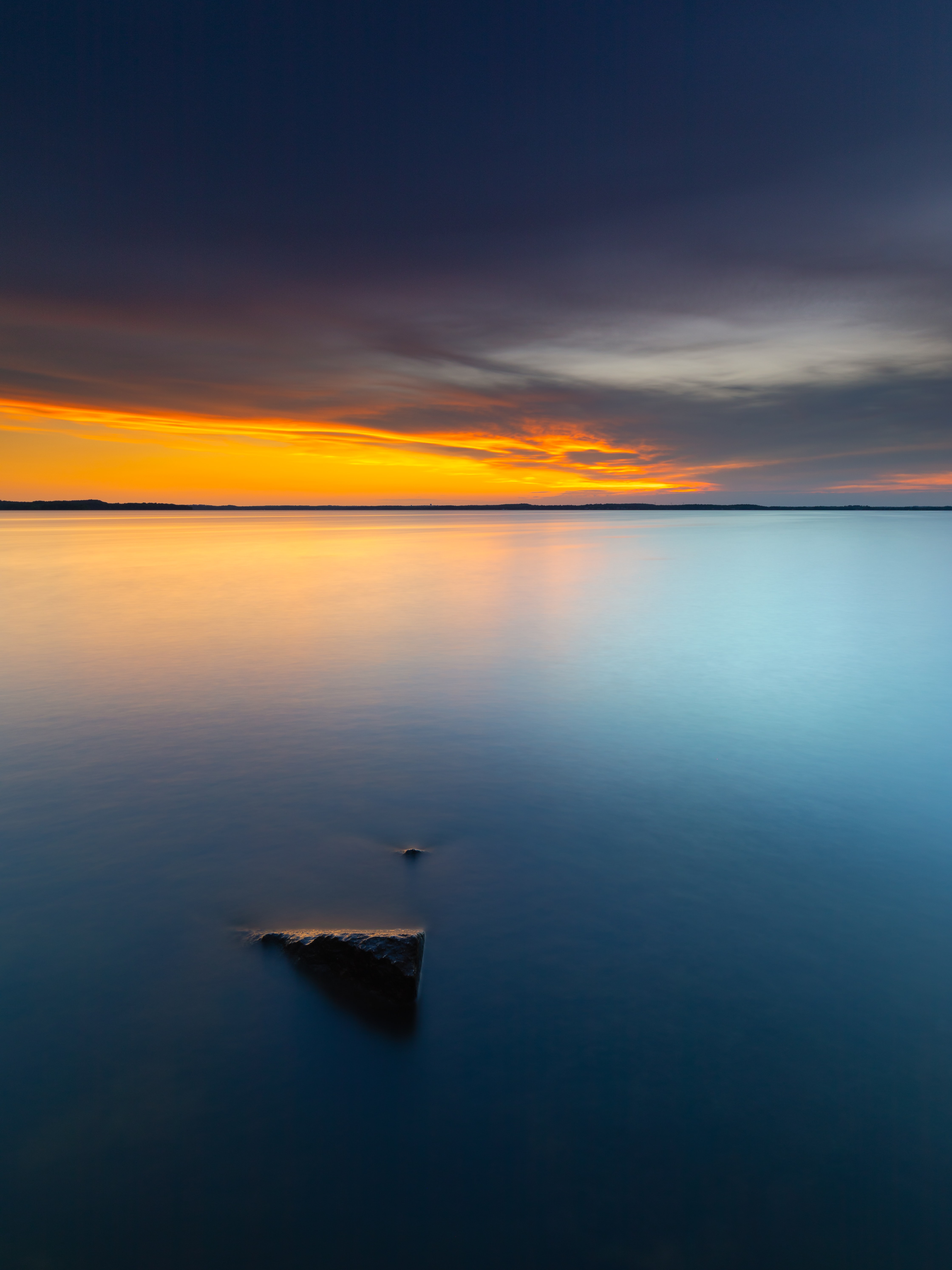 sunset, sea, nature, rock, horizon, stone 8K