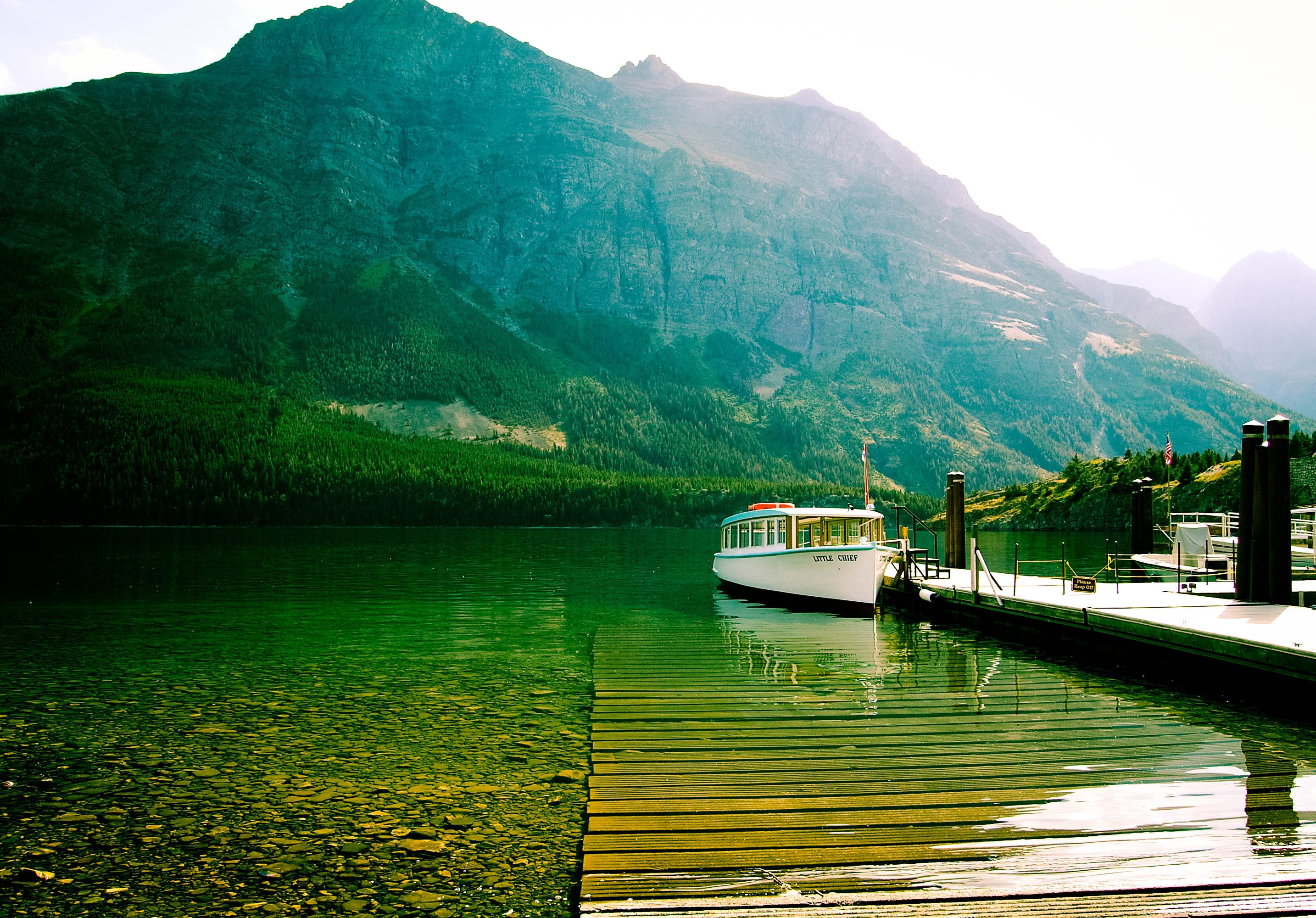 boat, nature, water, mountains, lake, transparent, bottom, walking HD wallpaper