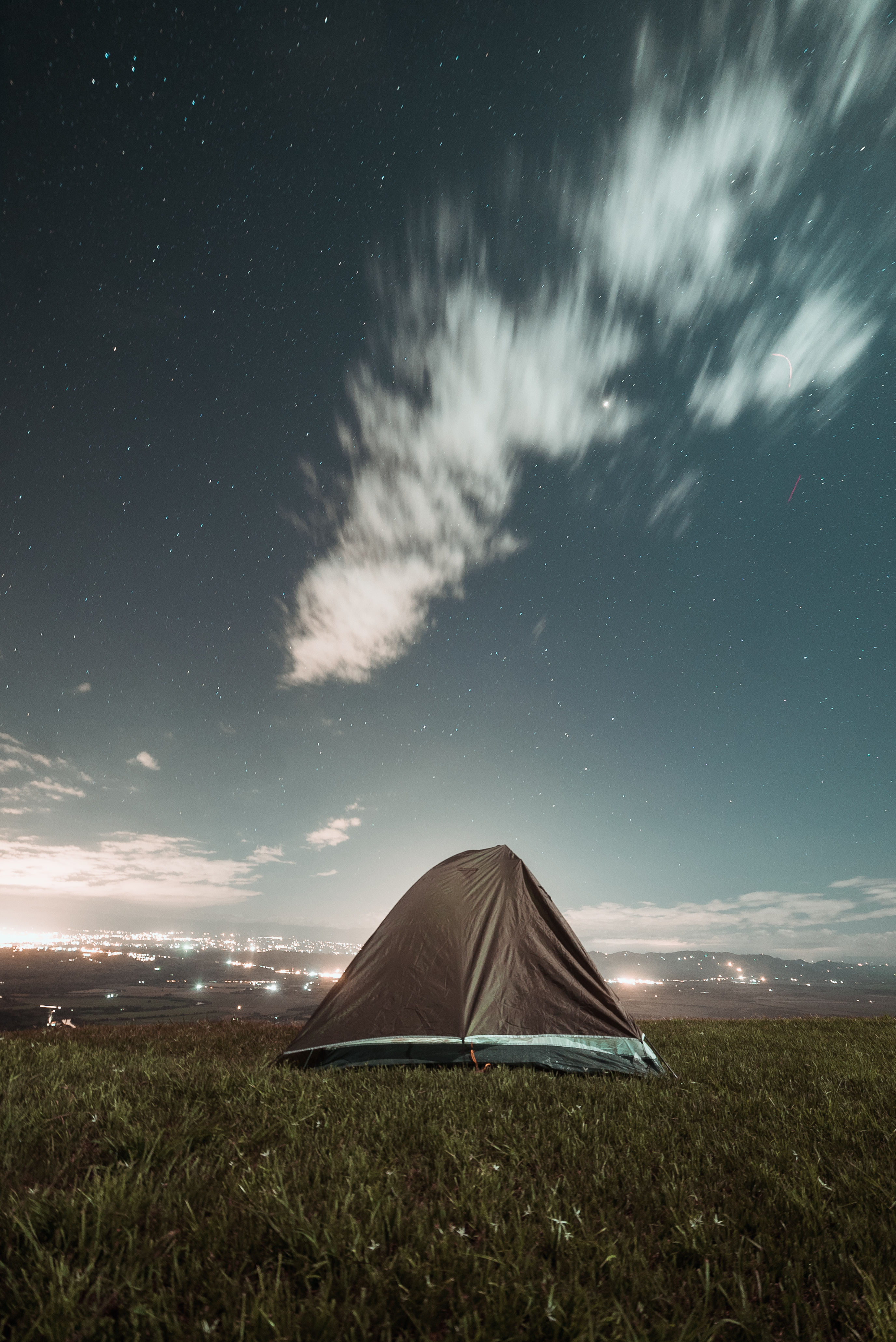campsite, nature, night, city, view, tent, camping Full HD