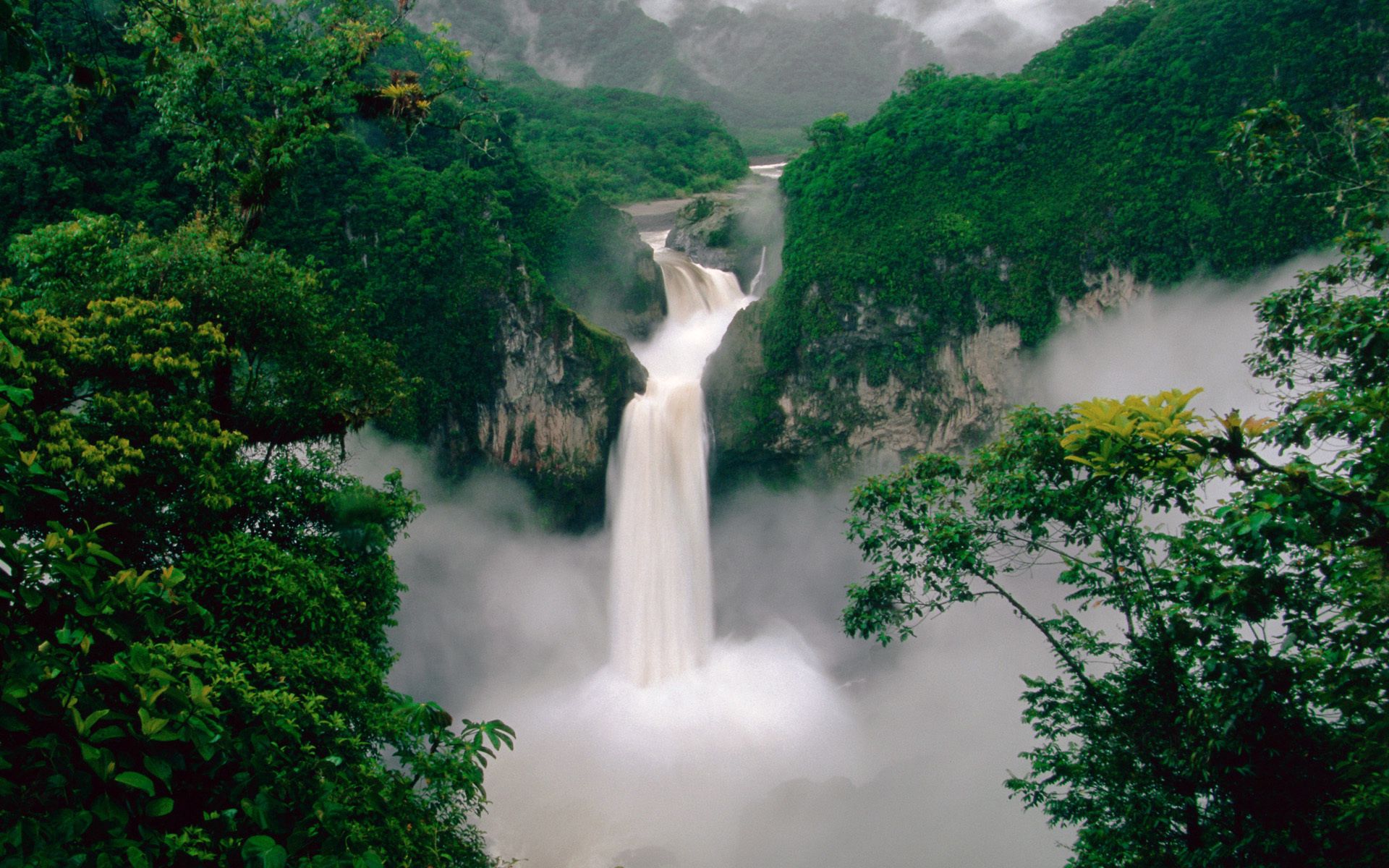95833 download wallpaper nature, trees, waterfall, steam screensavers and pictures for free