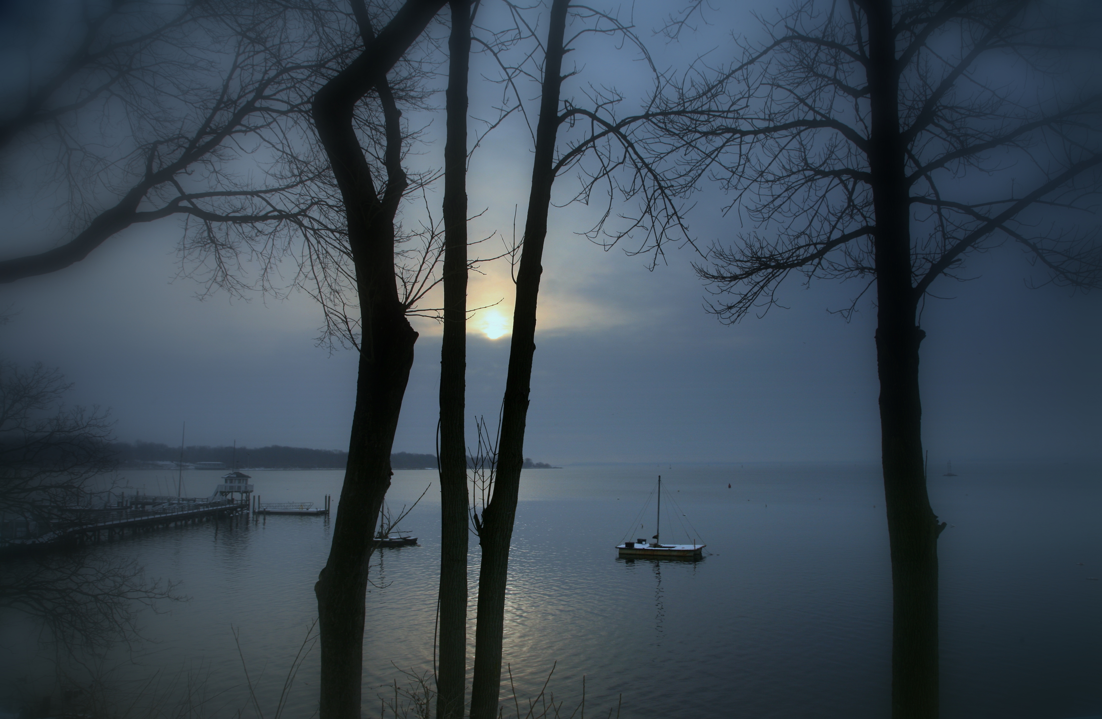 Lake nature, sunset, landscape, fog Lock Screen