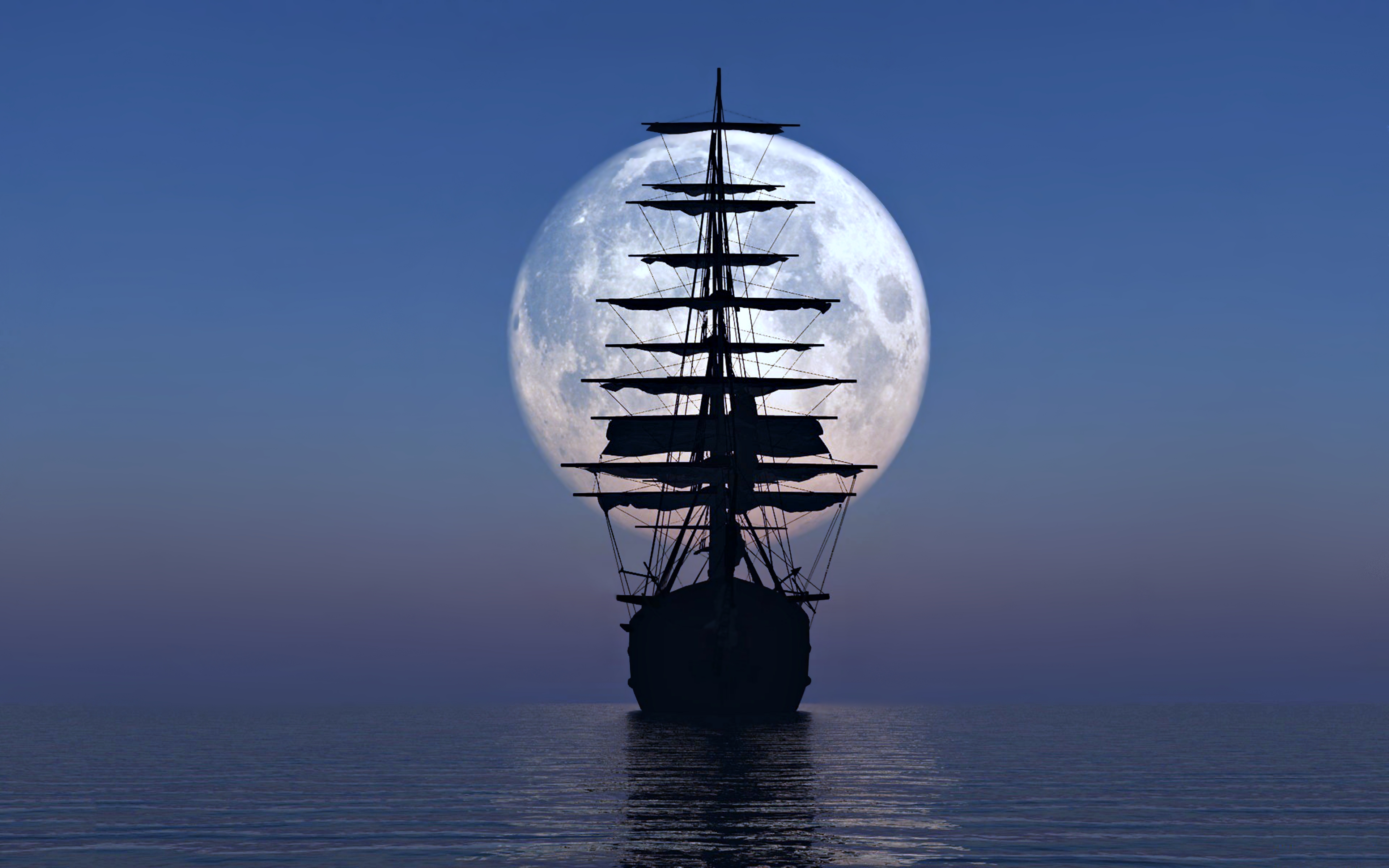 sailboat, sea, sailing ship, ship, vehicles, moon, ocean