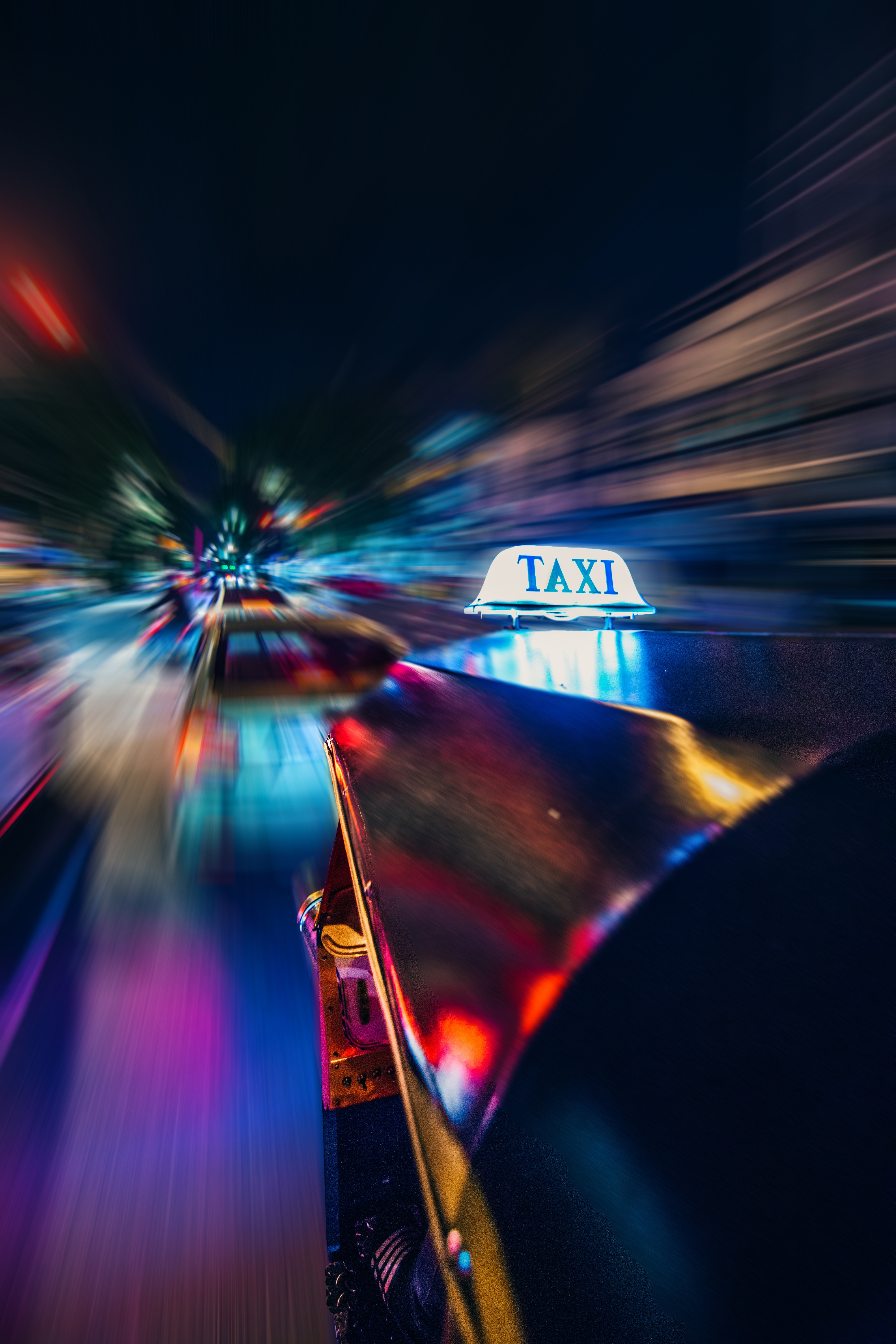 taxi, long exposure, auto, cars, traffic, movement, blur, smooth cellphone