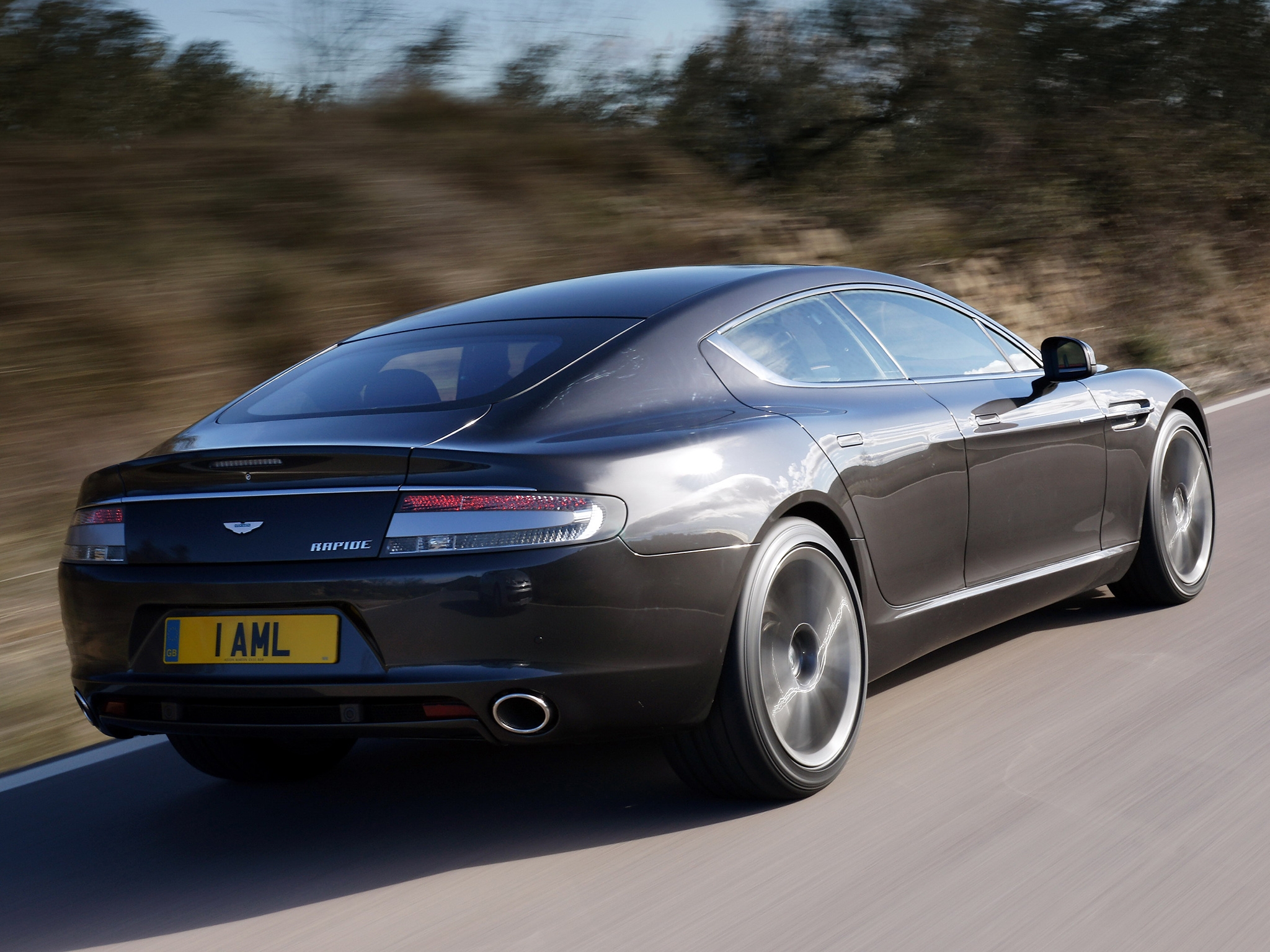auto, aston martin, cars, grey, speed, 2009, rapide, back side view, view from the side from behind