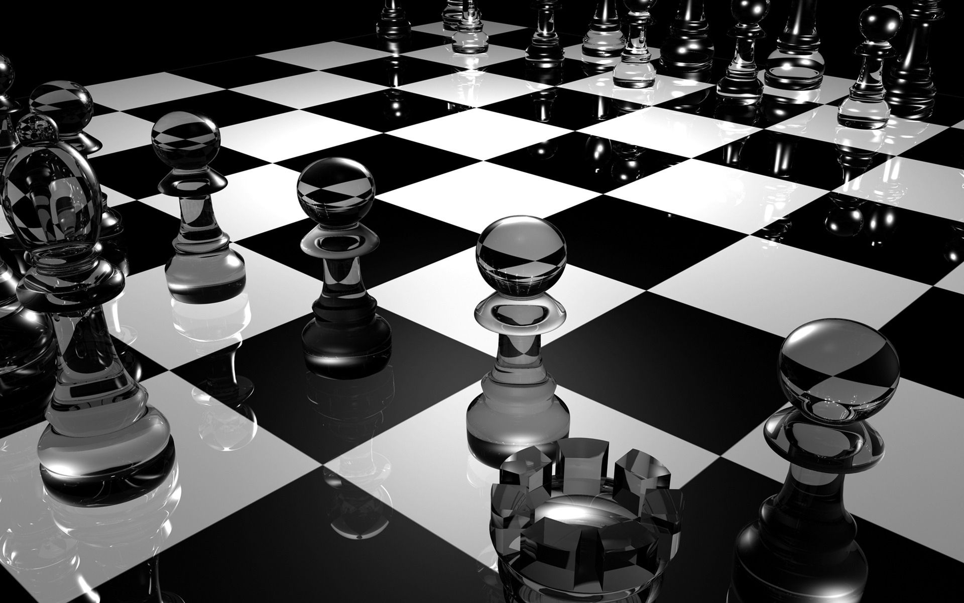 82876 download wallpaper 3d, chess, surface, glass, bw, chb, board screensavers and pictures for free