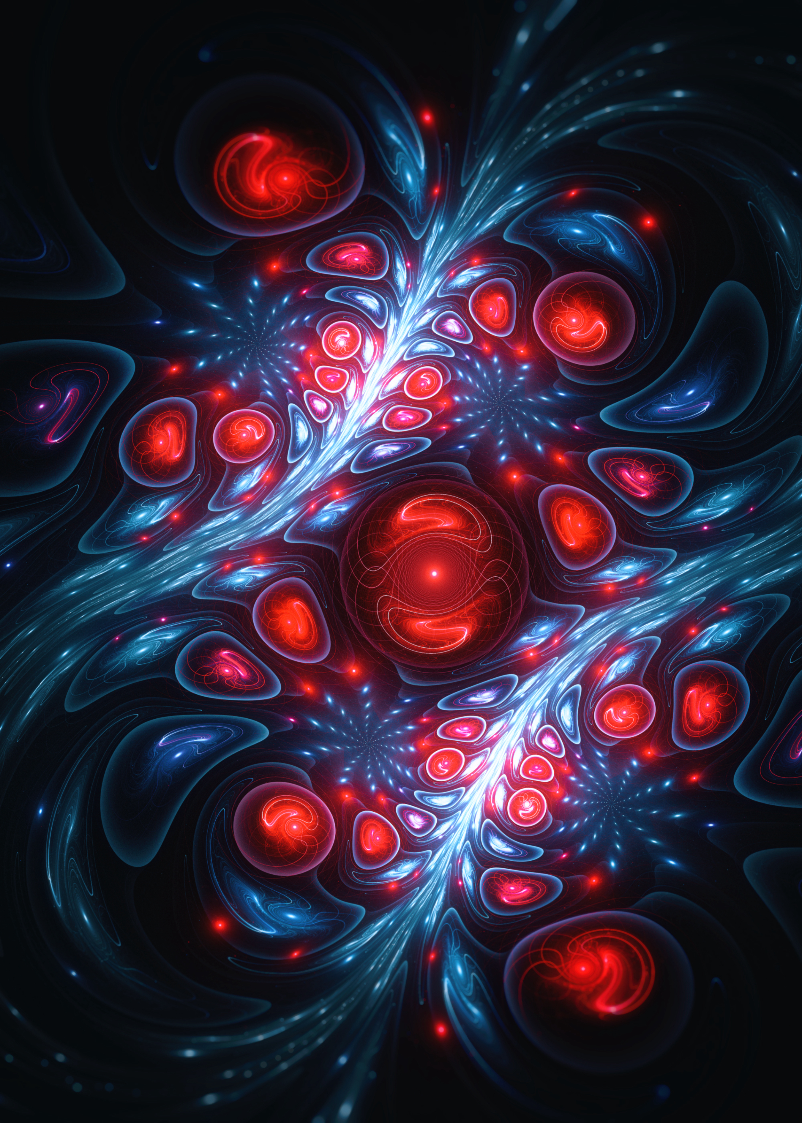 128173 download wallpaper fractal, dark, patterns, abstract, blue, red, circles screensavers and pictures for free