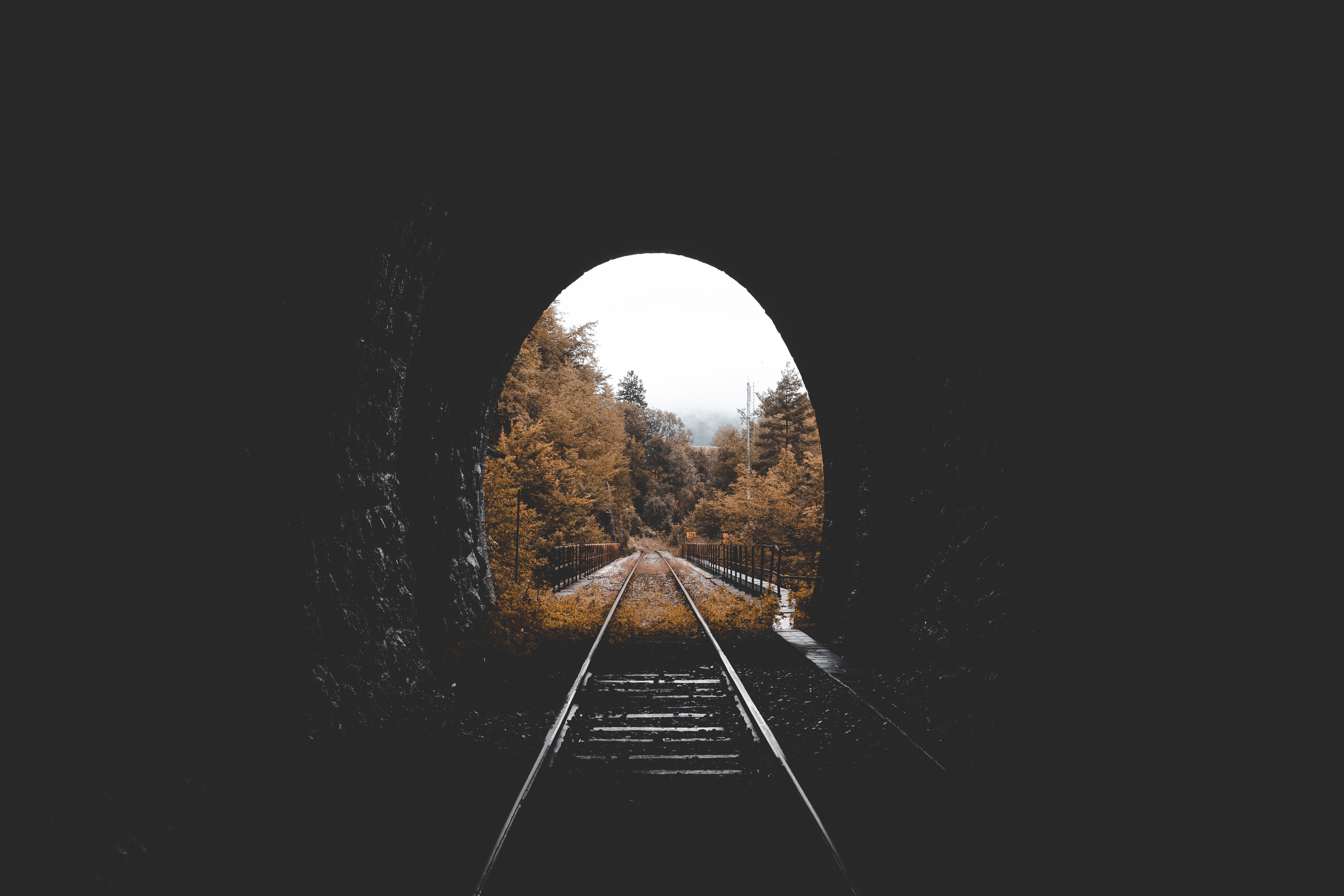 Mobile Wallpaper Railway tunnel, nature, autumn